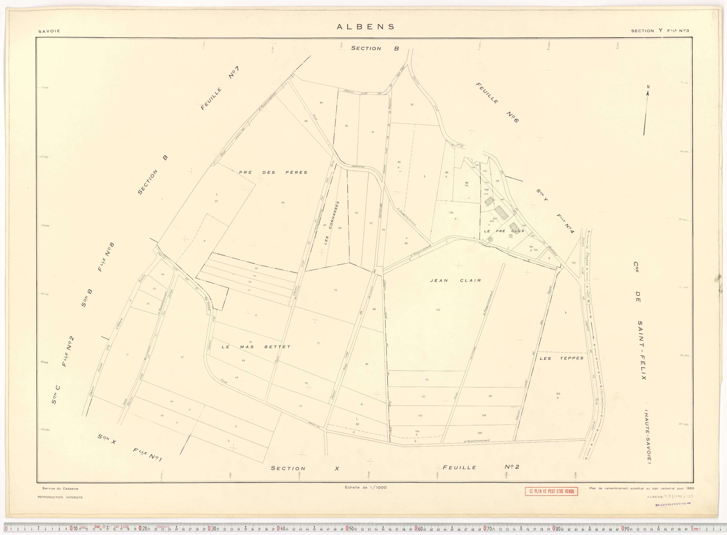 Albens - Cadastre rénové (1953), cadastre remembré (1988).