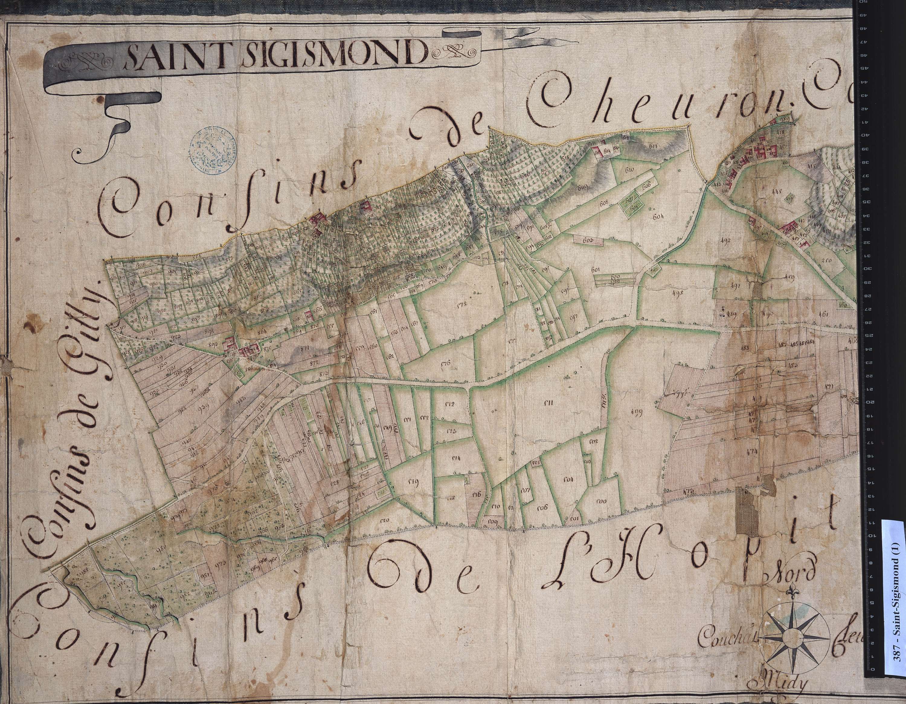 Albertville - Copie de la mappe originale (plan cadastral) de la commune de Saint-Sigismond. Signée Audibert, directeur de la péréquation générale.