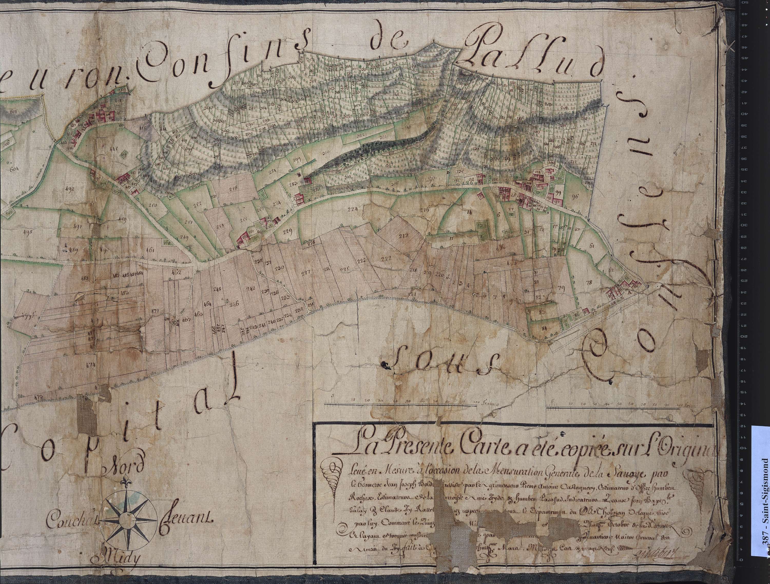 Albertville - Copie de la mappe originale (plan cadastral) de la commune de Saint-Sigismond. Signée Audibert, directeur de la péréquation générale.