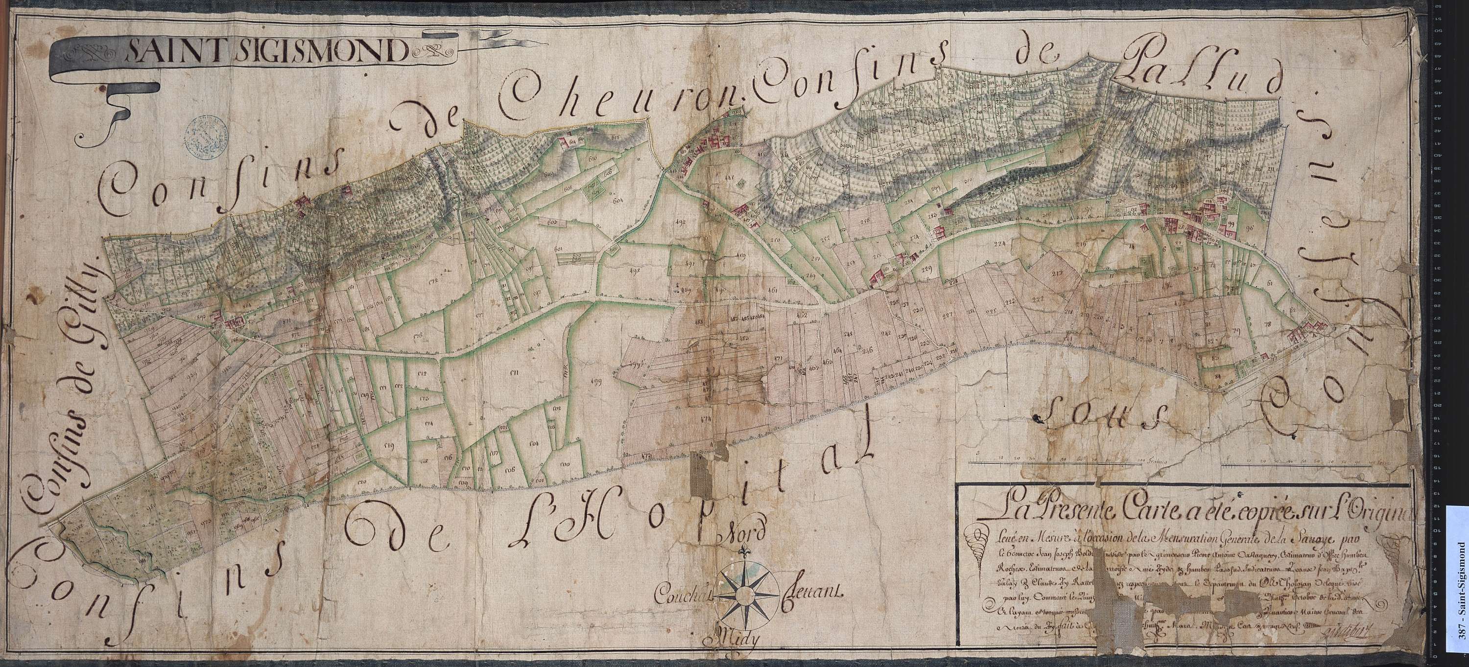 Albertville - Copie de la mappe originale (plan cadastral) de la commune de Saint-Sigismond. Signée Audibert, directeur de la péréquation générale.
