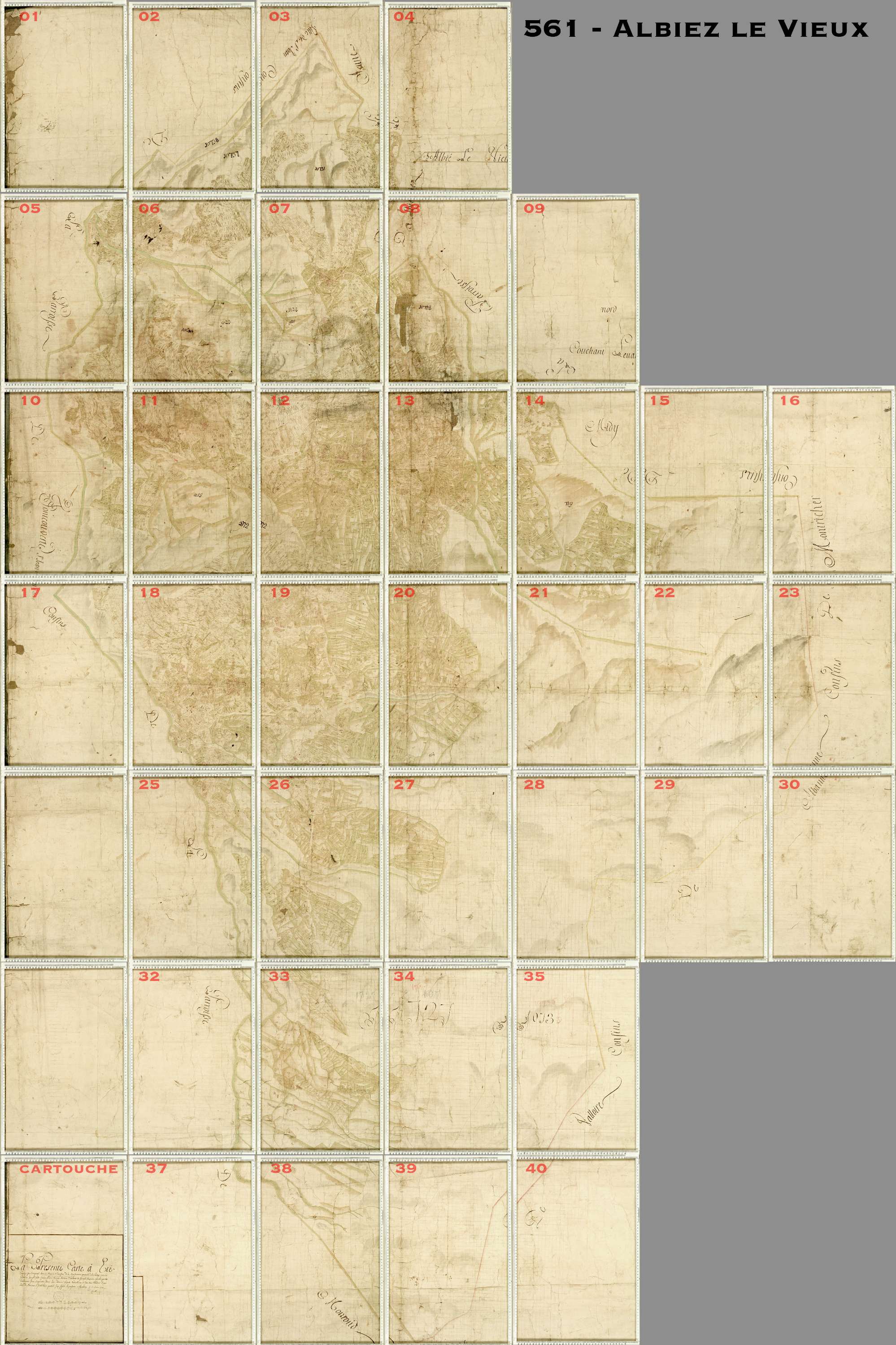 Albiez-Montrond - Copie de la mappe originale (plan cadastral) de la commune d’Albiez-le-Vieux. Signée Cocelli, directeur du bureau de la péréquation.