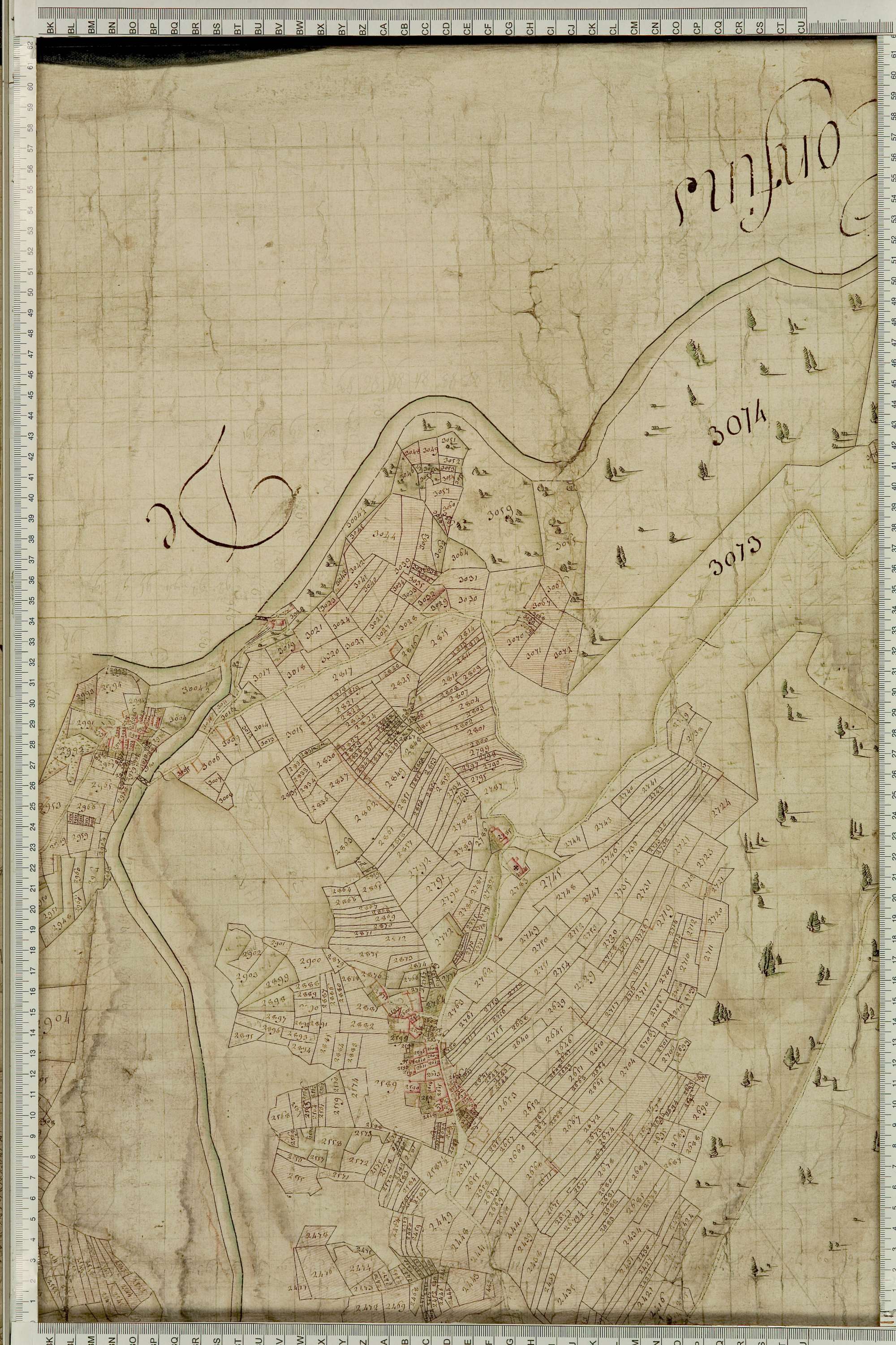 Albiez-Montrond - Copie de la mappe originale (plan cadastral) de la commune de Montrond. Signée Cocelli, directeur du bureau de la péréquation générale.