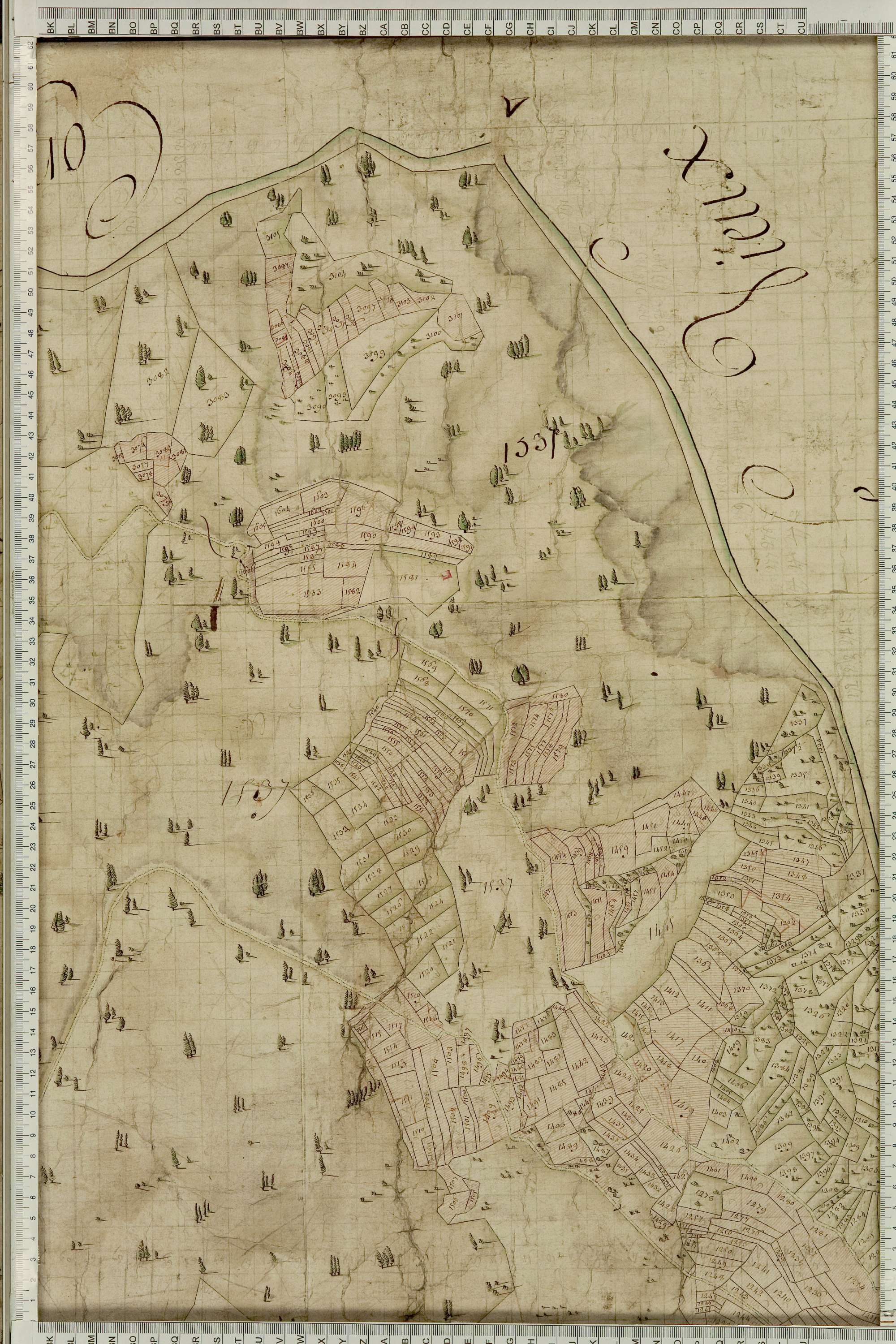 Albiez-Montrond - Copie de la mappe originale (plan cadastral) de la commune de Montrond. Signée Cocelli, directeur du bureau de la péréquation générale.