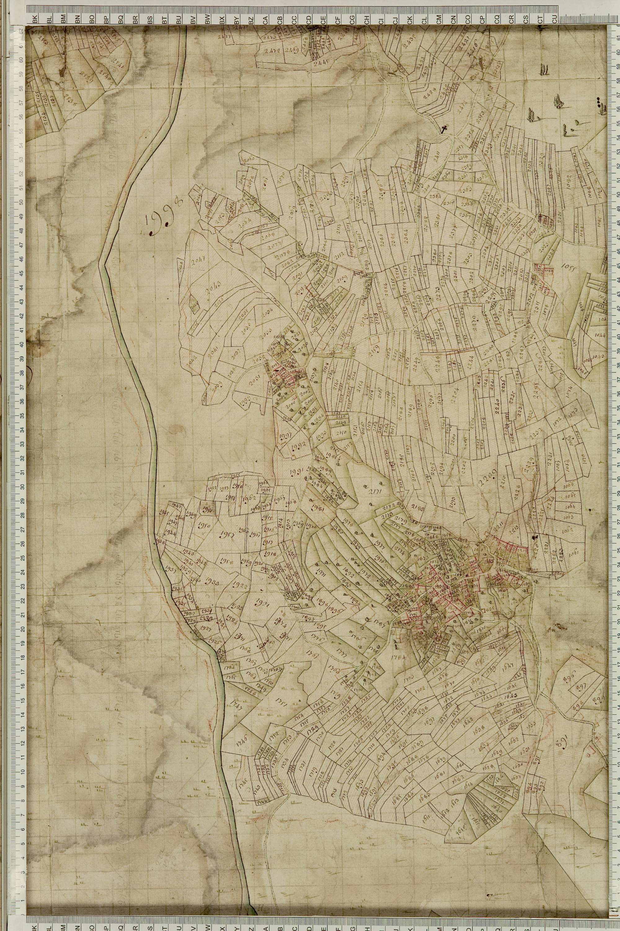 Albiez-Montrond - Copie de la mappe originale (plan cadastral) de la commune de Montrond. Signée Cocelli, directeur du bureau de la péréquation générale.