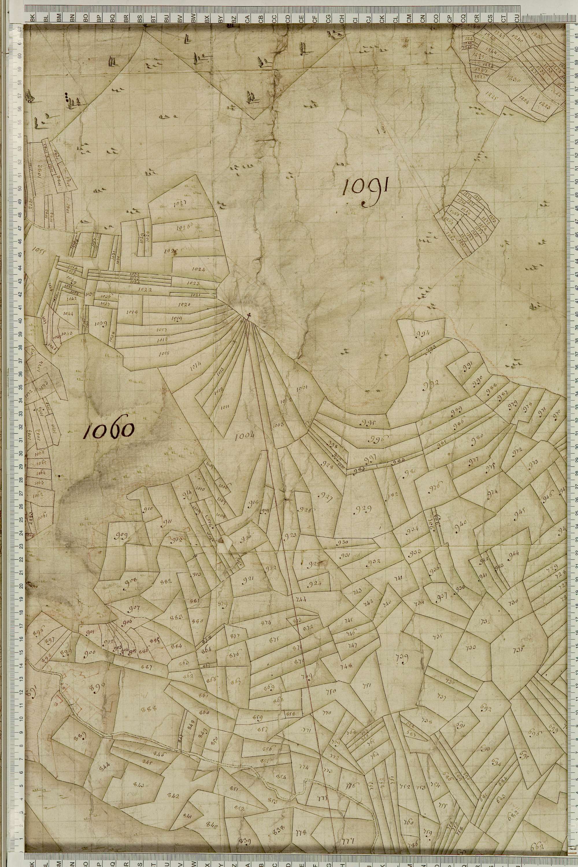 Albiez-Montrond - Copie de la mappe originale (plan cadastral) de la commune de Montrond. Signée Cocelli, directeur du bureau de la péréquation générale.