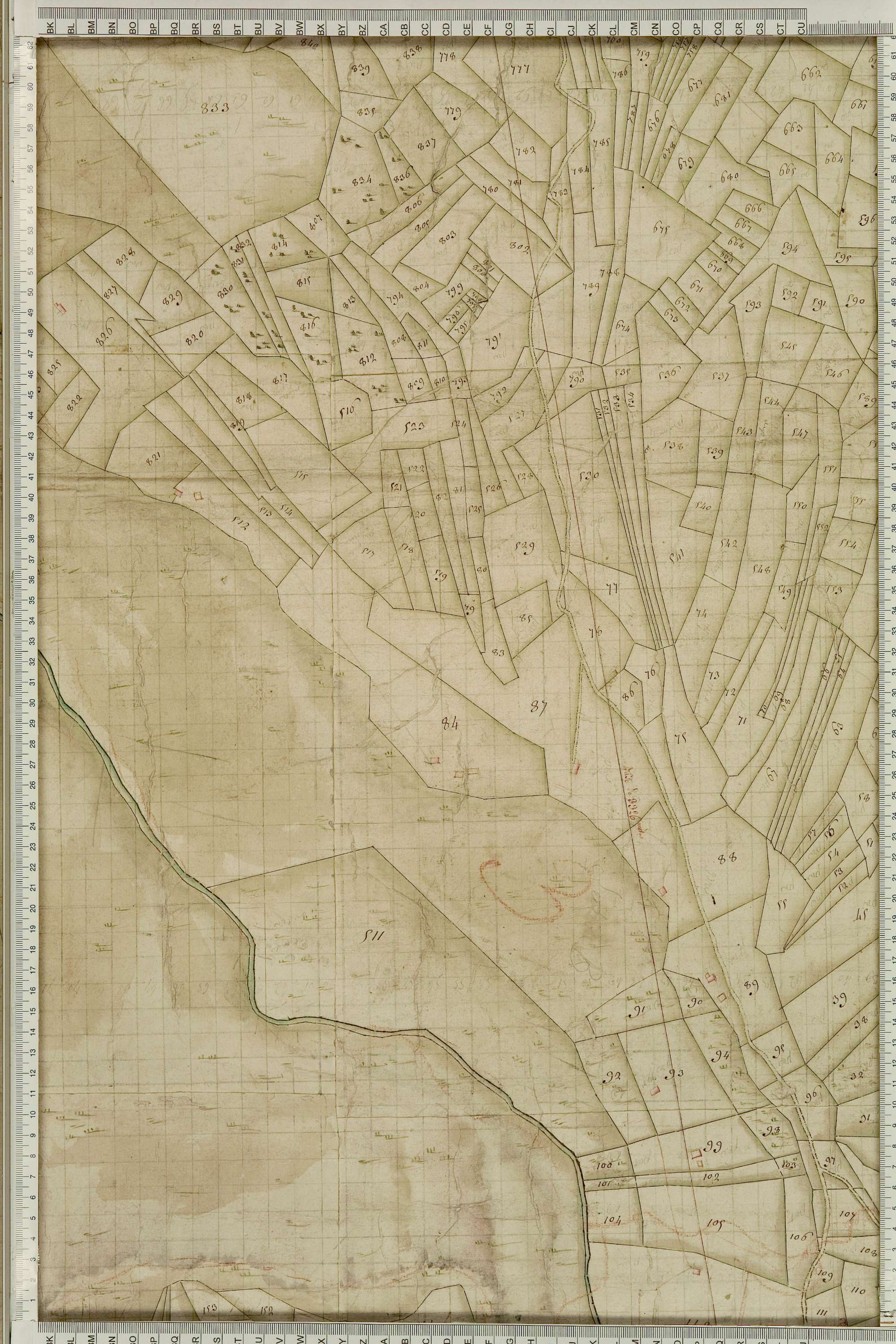 Albiez-Montrond - Copie de la mappe originale (plan cadastral) de la commune de Montrond. Signée Cocelli, directeur du bureau de la péréquation générale.