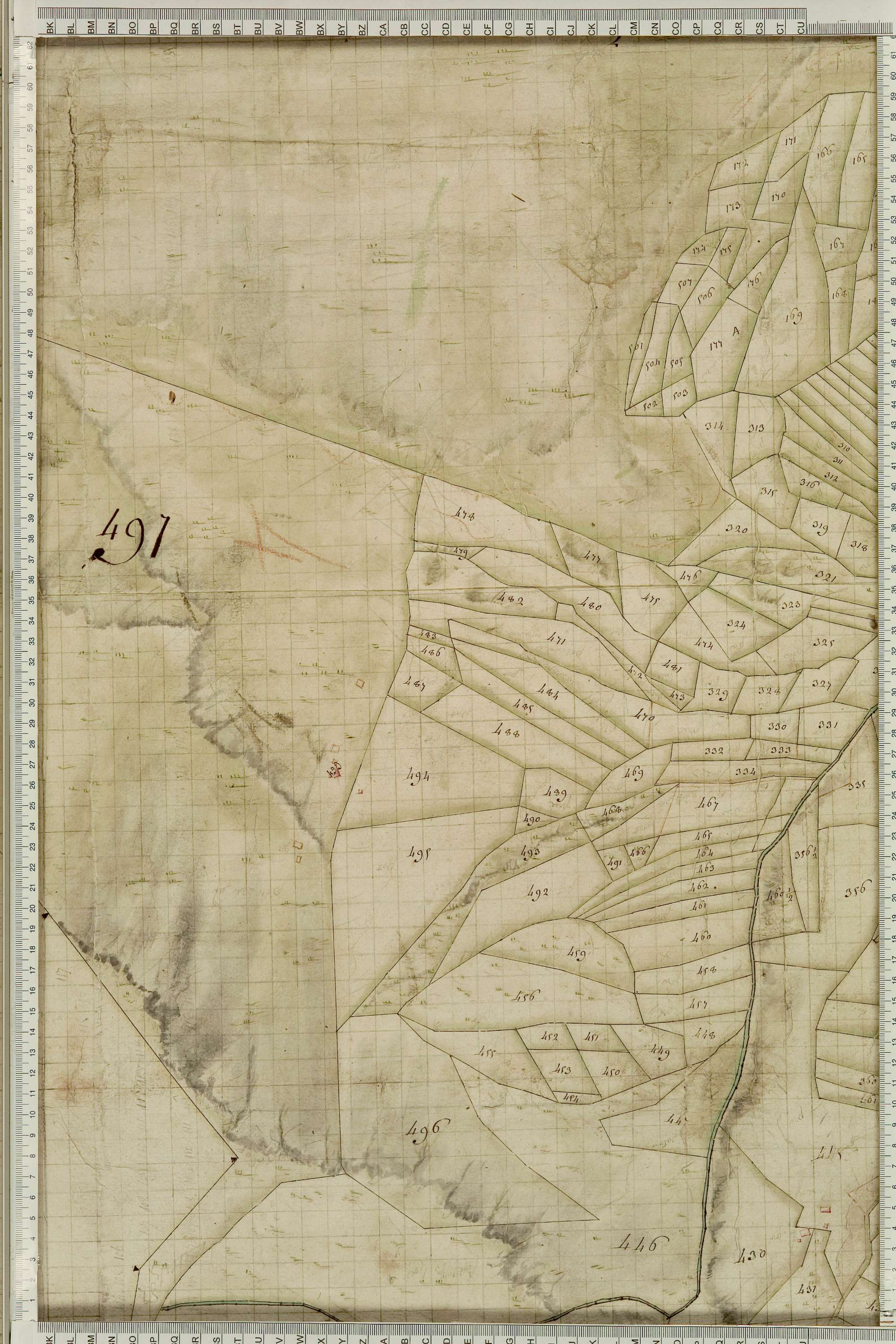 Albiez-Montrond - Copie de la mappe originale (plan cadastral) de la commune de Montrond. Signée Cocelli, directeur du bureau de la péréquation générale.