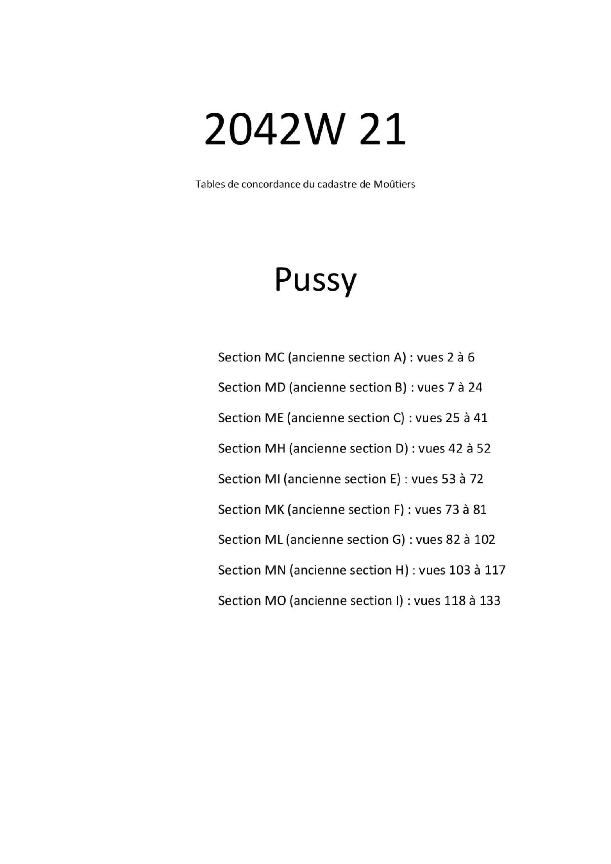 Allues - Tables de concordances - Commune de Pussy