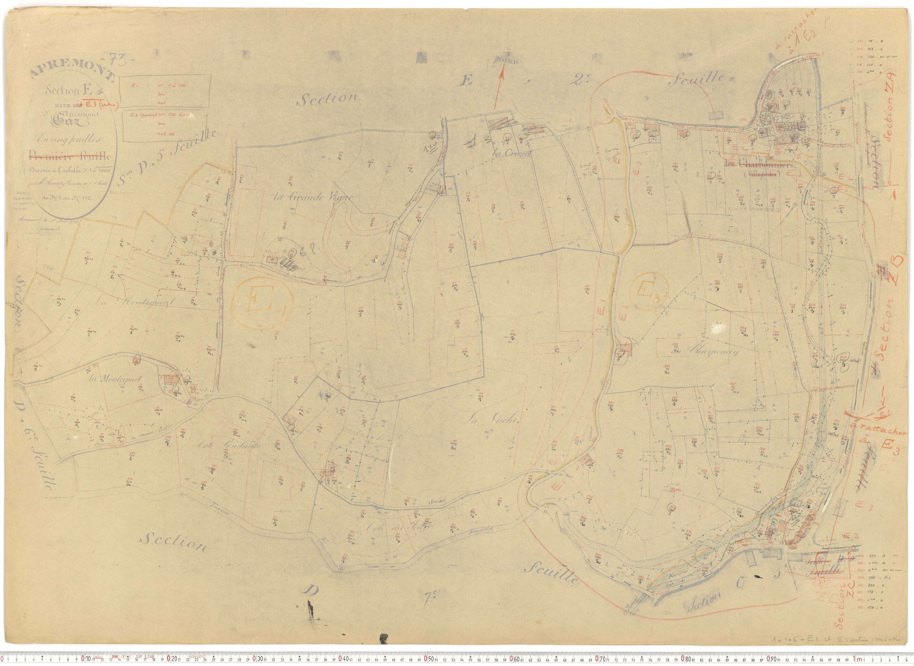 Apremont - Cadastre rénové et remembré, versions de travail (1955).