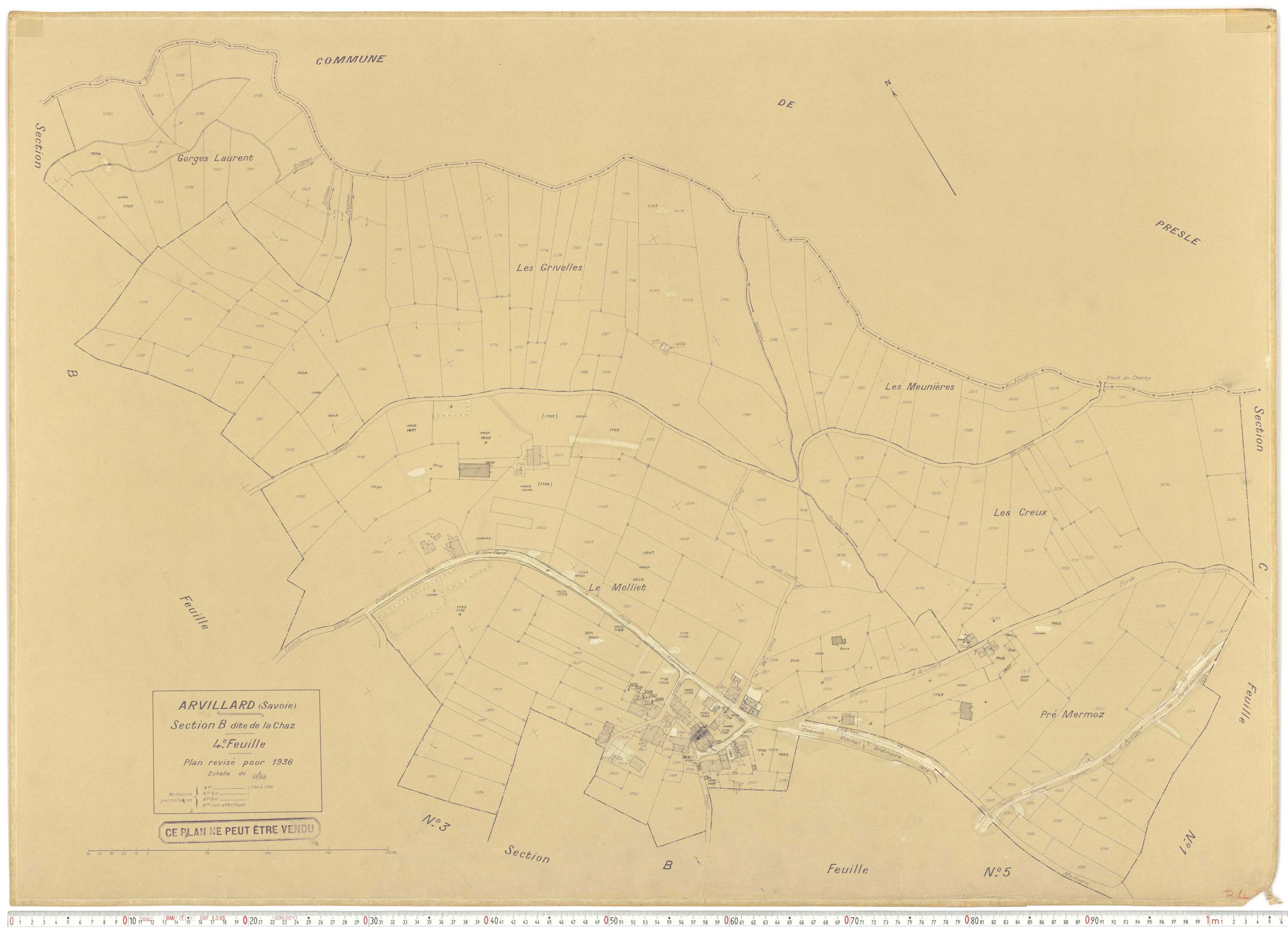 Arvillard - Plans cadastraux du cadastre rénové en 1936 et mis à jour en 1988.