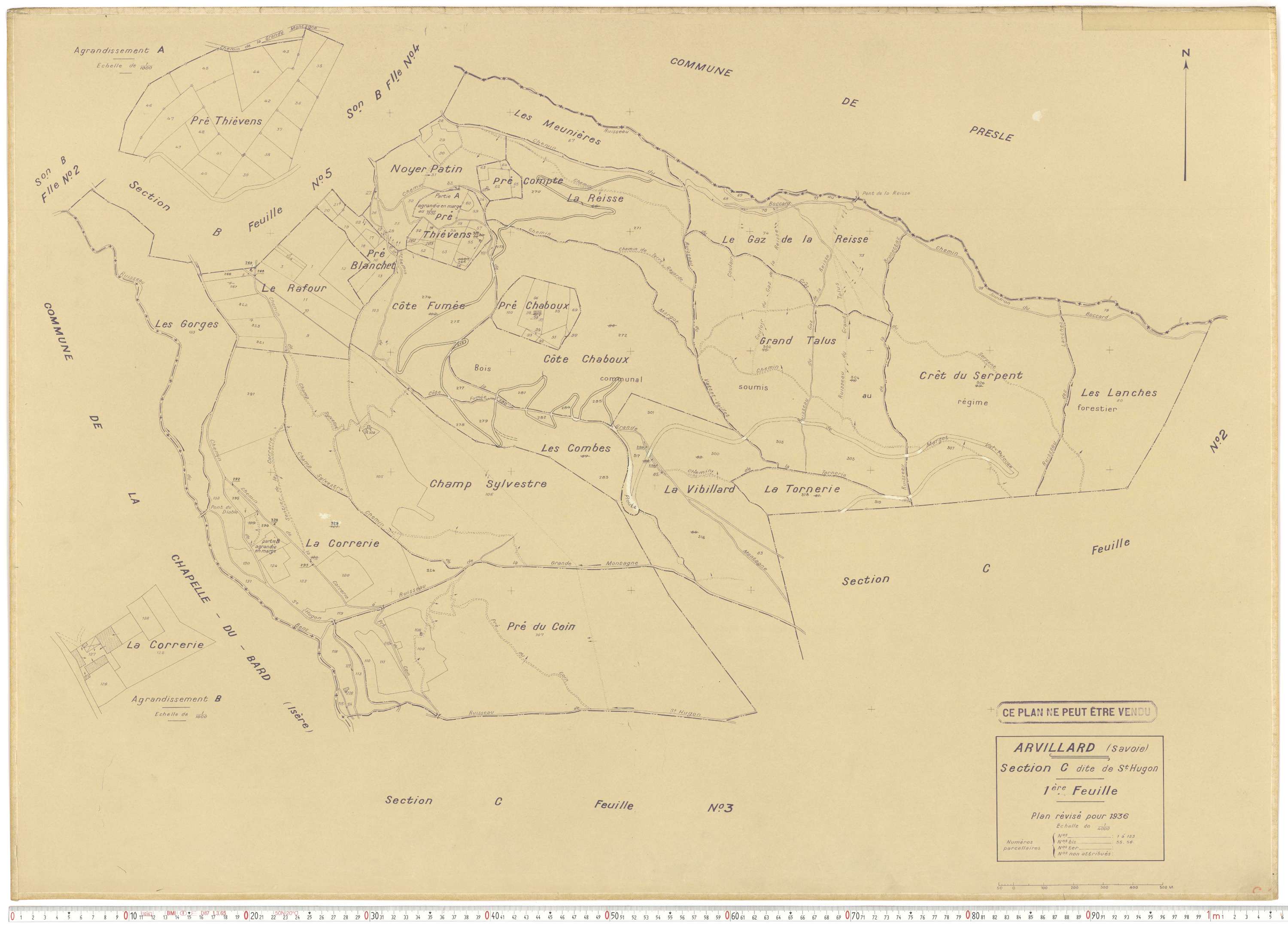 Arvillard - Plans cadastraux du cadastre rénové en 1936 et mis à jour en 1988.