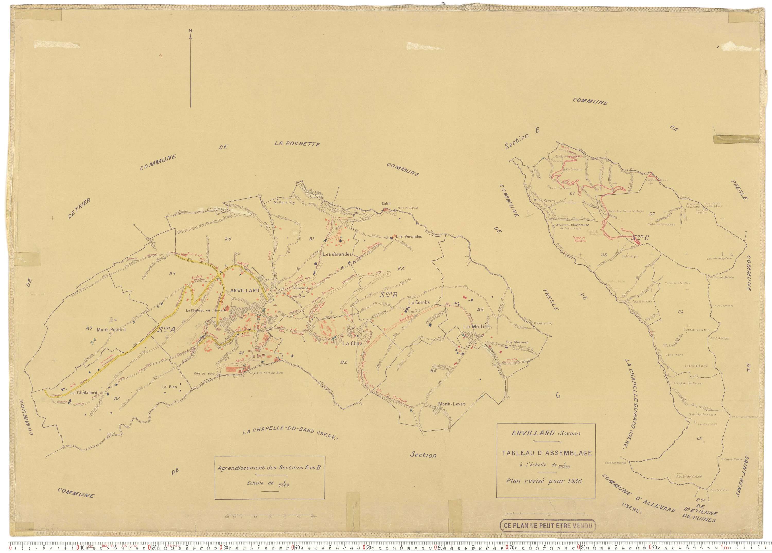 Arvillard - Plans cadastraux du cadastre rénové en 1936 et mis à jour en 1988.