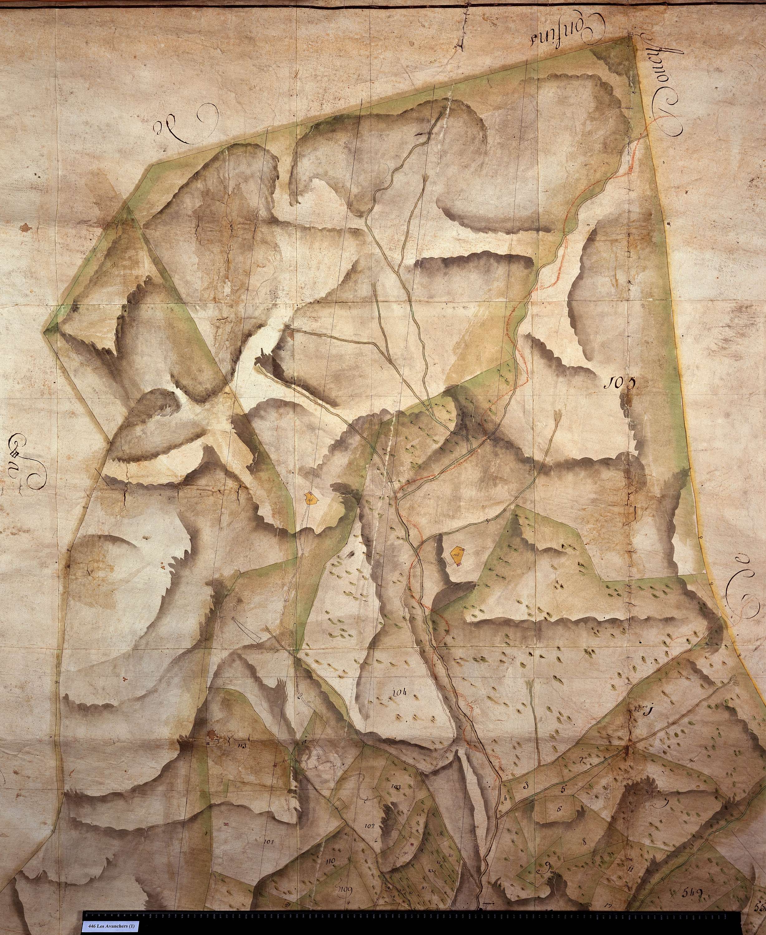 Avanchers-Valmorel - Copie de la mappe originale (plan cadastral) de la commune des Avanchers (mappe originale inexistante). Signée Cocelli, directeur du bureau de la péréquation.