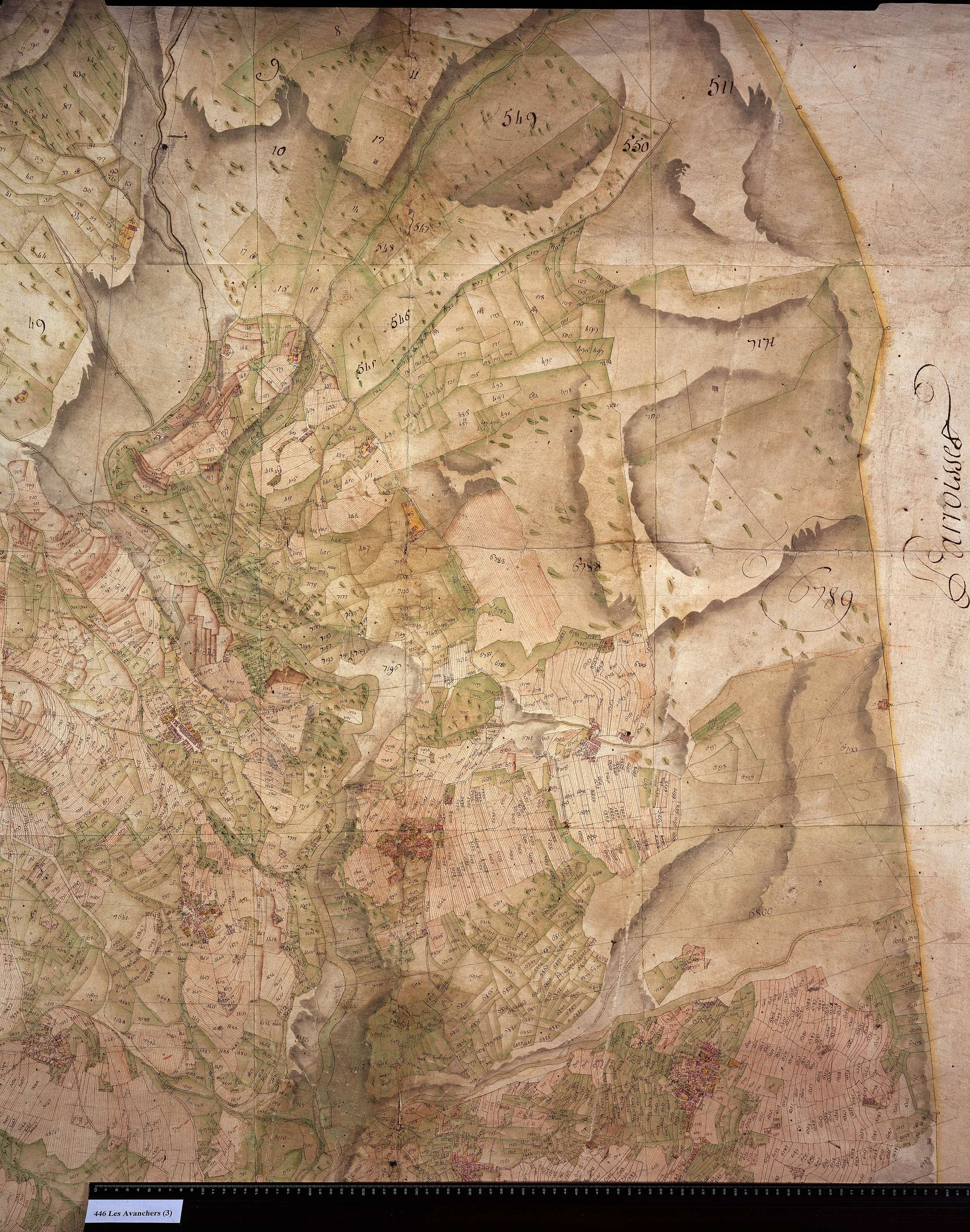 Avanchers-Valmorel - Copie de la mappe originale (plan cadastral) de la commune des Avanchers (mappe originale inexistante). Signée Cocelli, directeur du bureau de la péréquation.