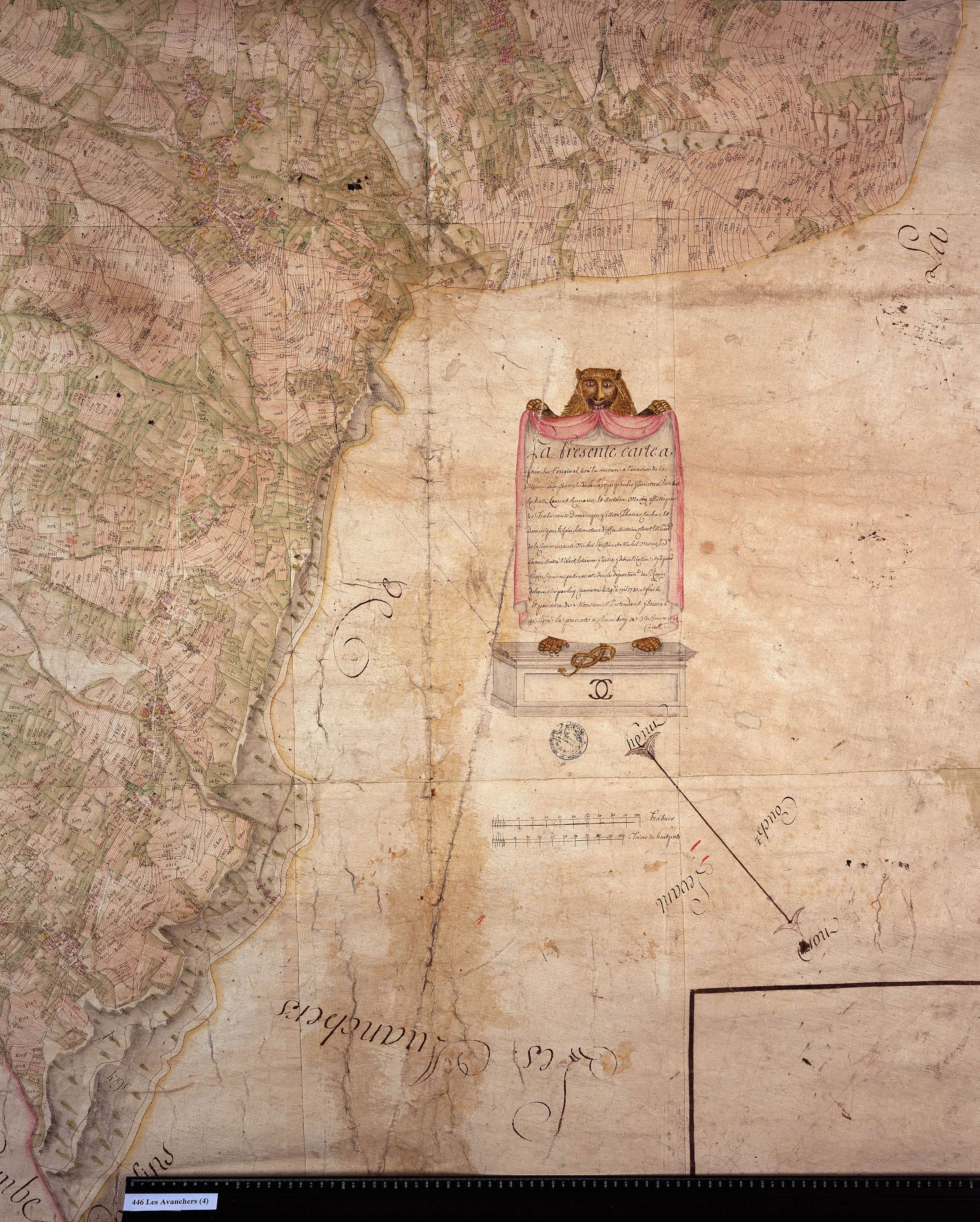 Avanchers-Valmorel - Copie de la mappe originale (plan cadastral) de la commune des Avanchers (mappe originale inexistante). Signée Cocelli, directeur du bureau de la péréquation.