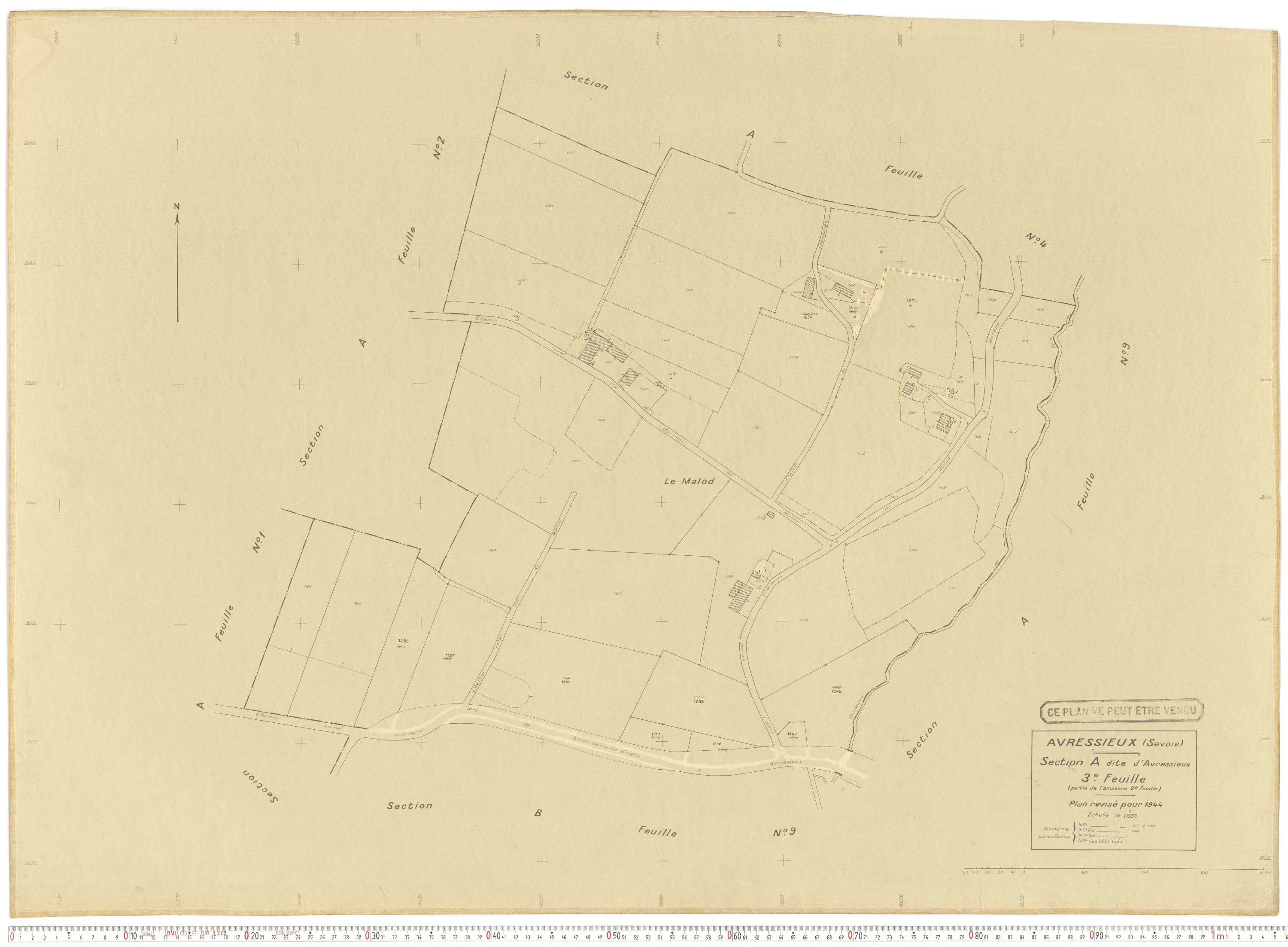 Avressieux - Plans cadastraux du cadastre rénové en 1944 et mis à jour en 1988.