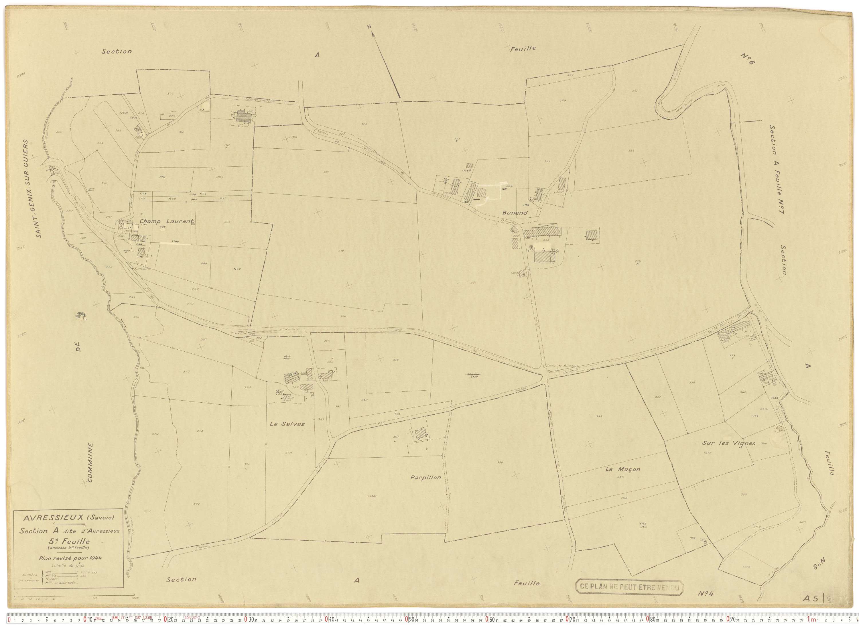 Avressieux - Plans cadastraux du cadastre rénové en 1944 et mis à jour en 1988.