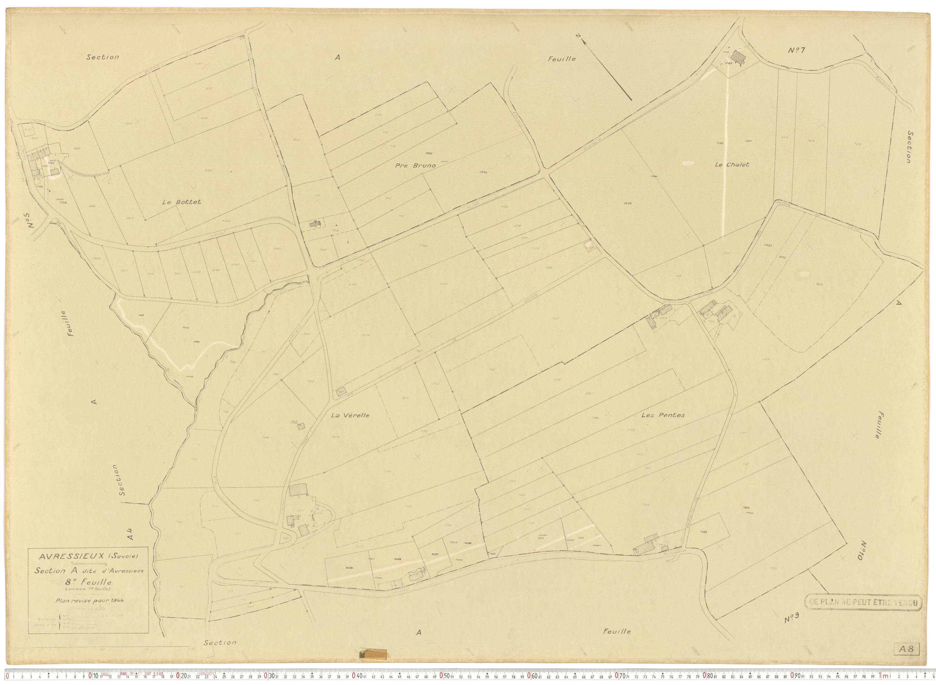 Avressieux - Plans cadastraux du cadastre rénové en 1944 et mis à jour en 1988.