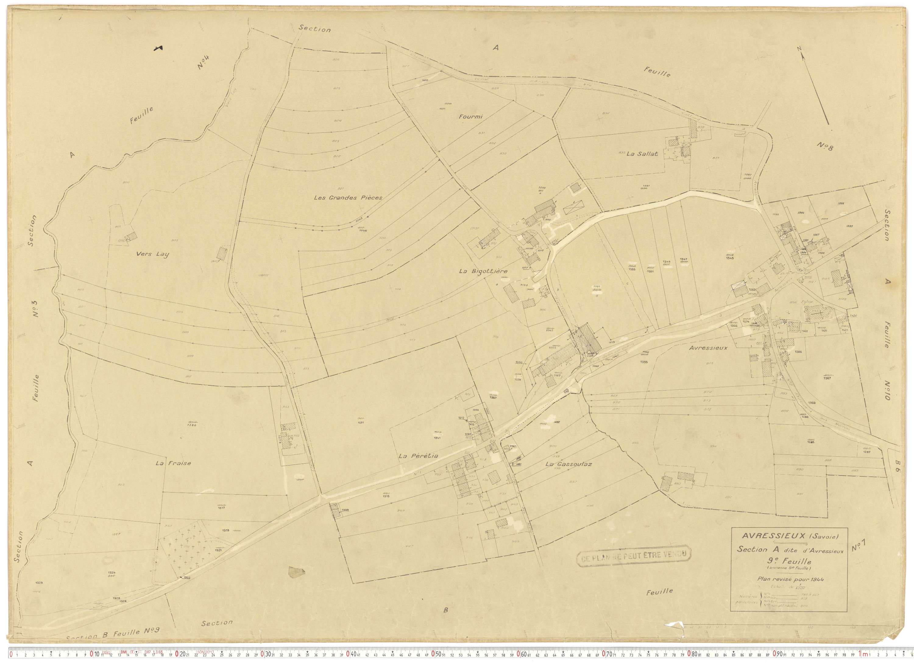 Avressieux - Plans cadastraux du cadastre rénové en 1944 et mis à jour en 1988.