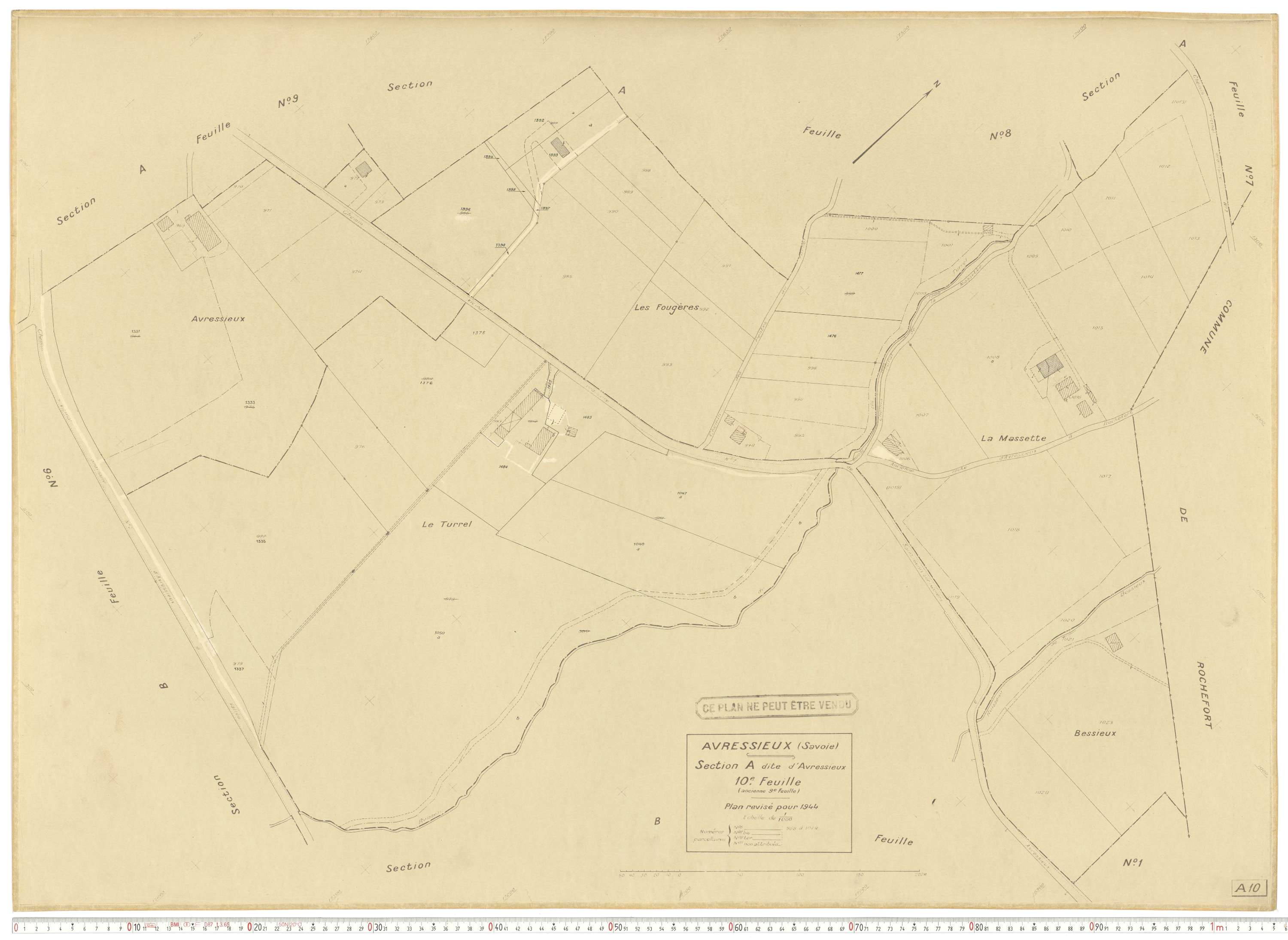 Avressieux - Plans cadastraux du cadastre rénové en 1944 et mis à jour en 1988.