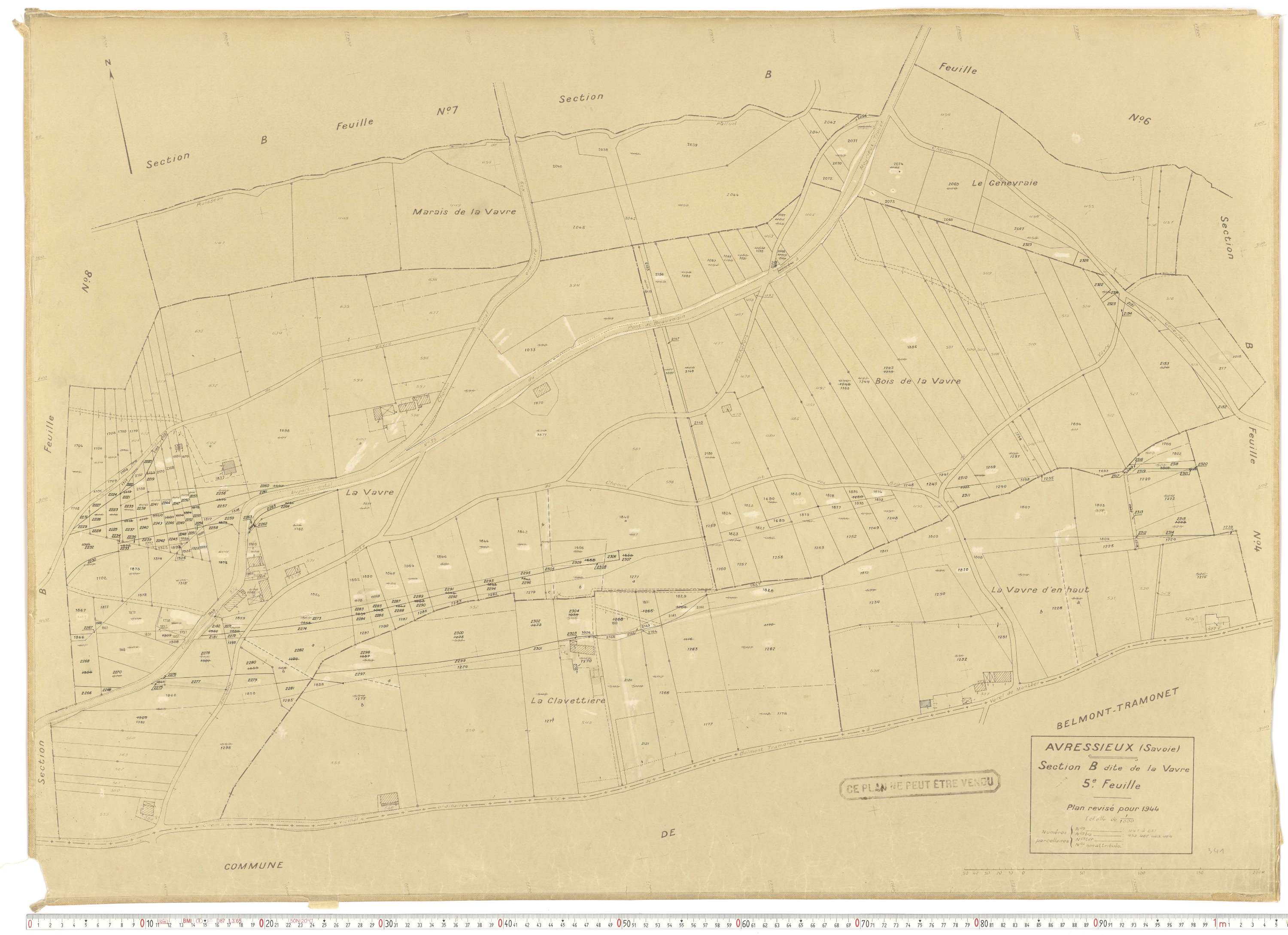 Avressieux - Plans cadastraux du cadastre rénové en 1944 et mis à jour en 1988.