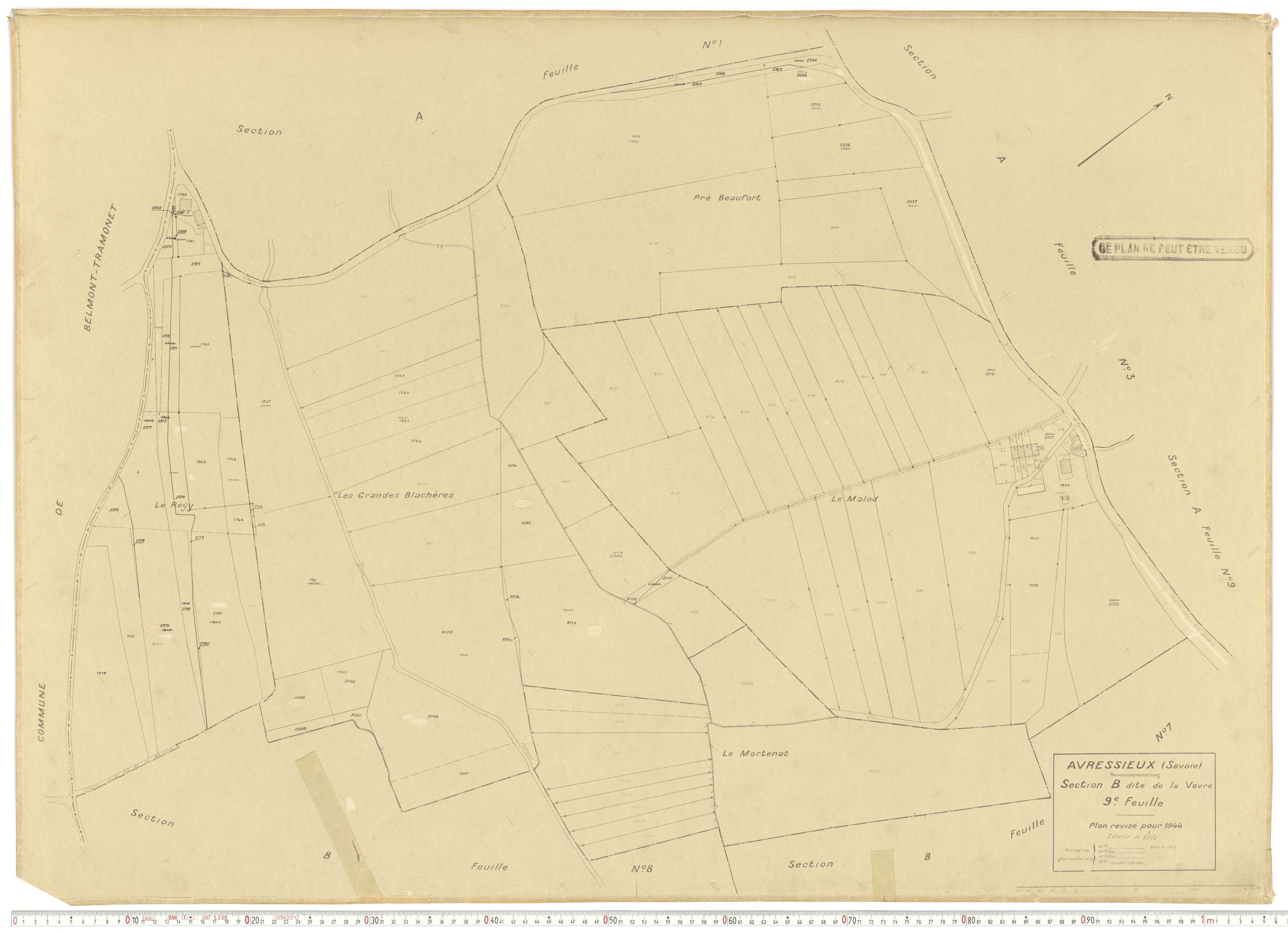 Avressieux - Plans cadastraux du cadastre rénové en 1944 et mis à jour en 1988.