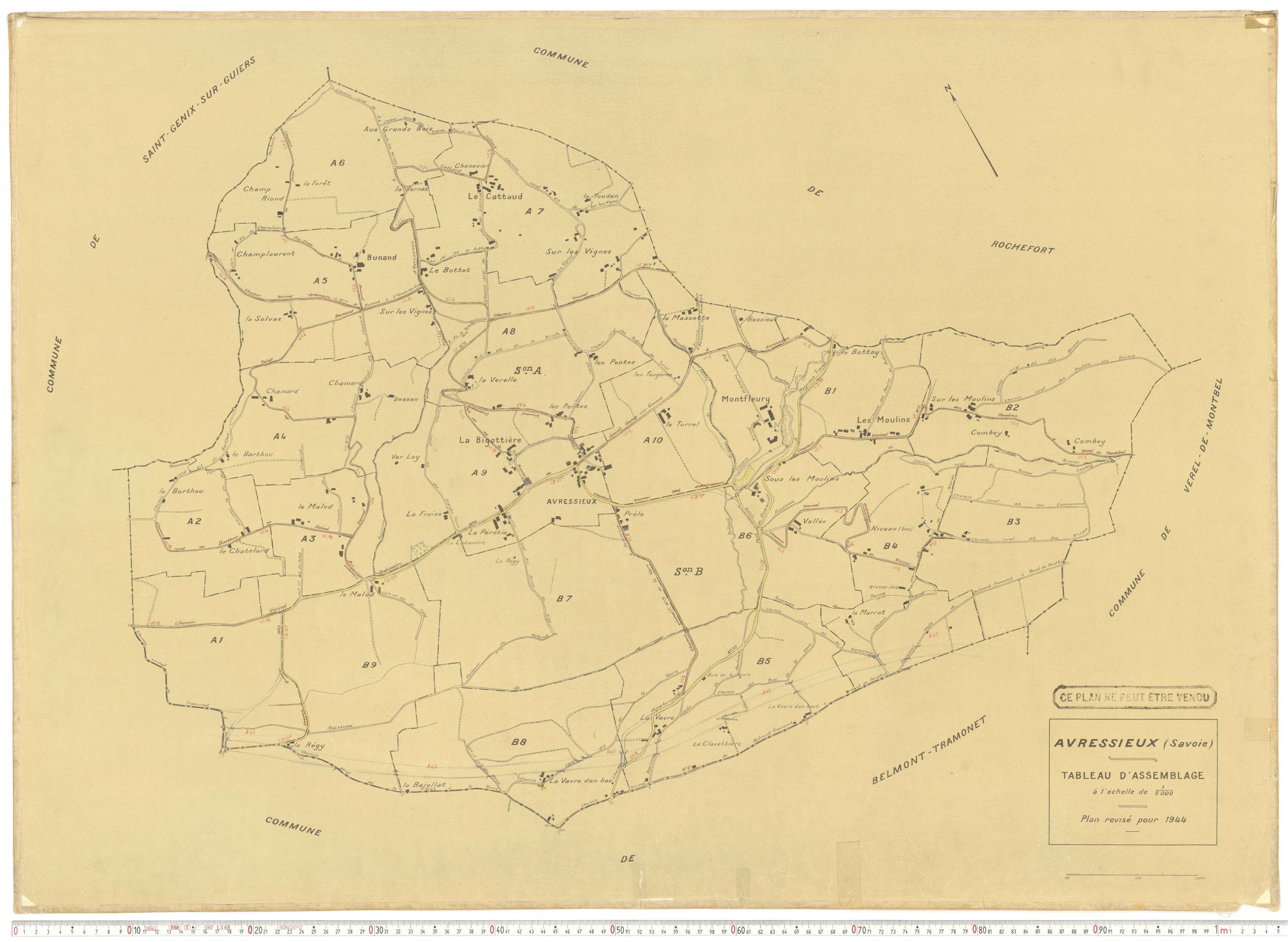 Avressieux - Plans cadastraux du cadastre rénové en 1944 et mis à jour en 1988.