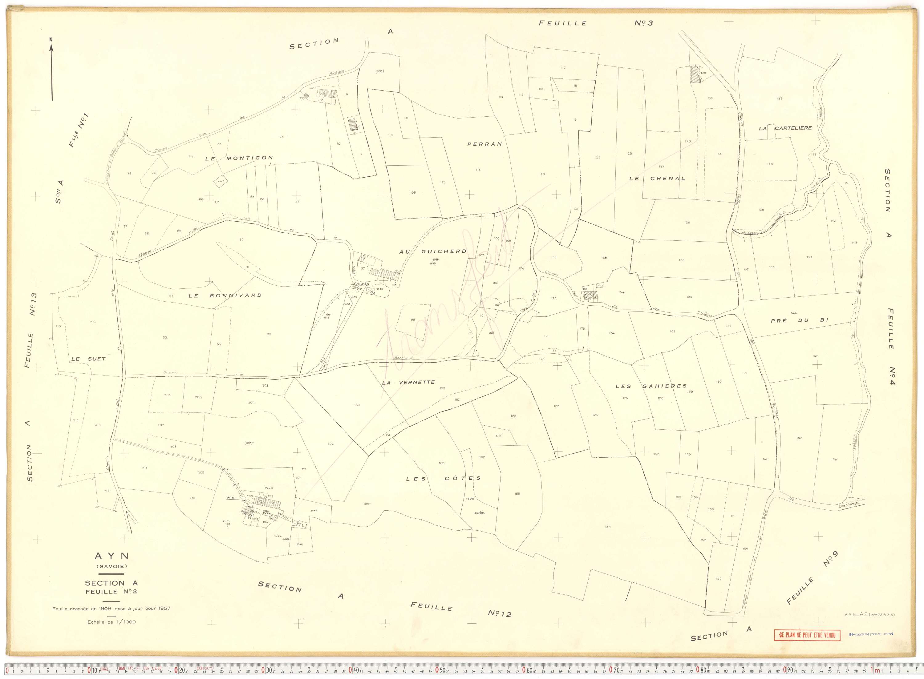 Ayn - Plans cadastraux du cadastre rénové en 1957 et mis à jour en 1988.