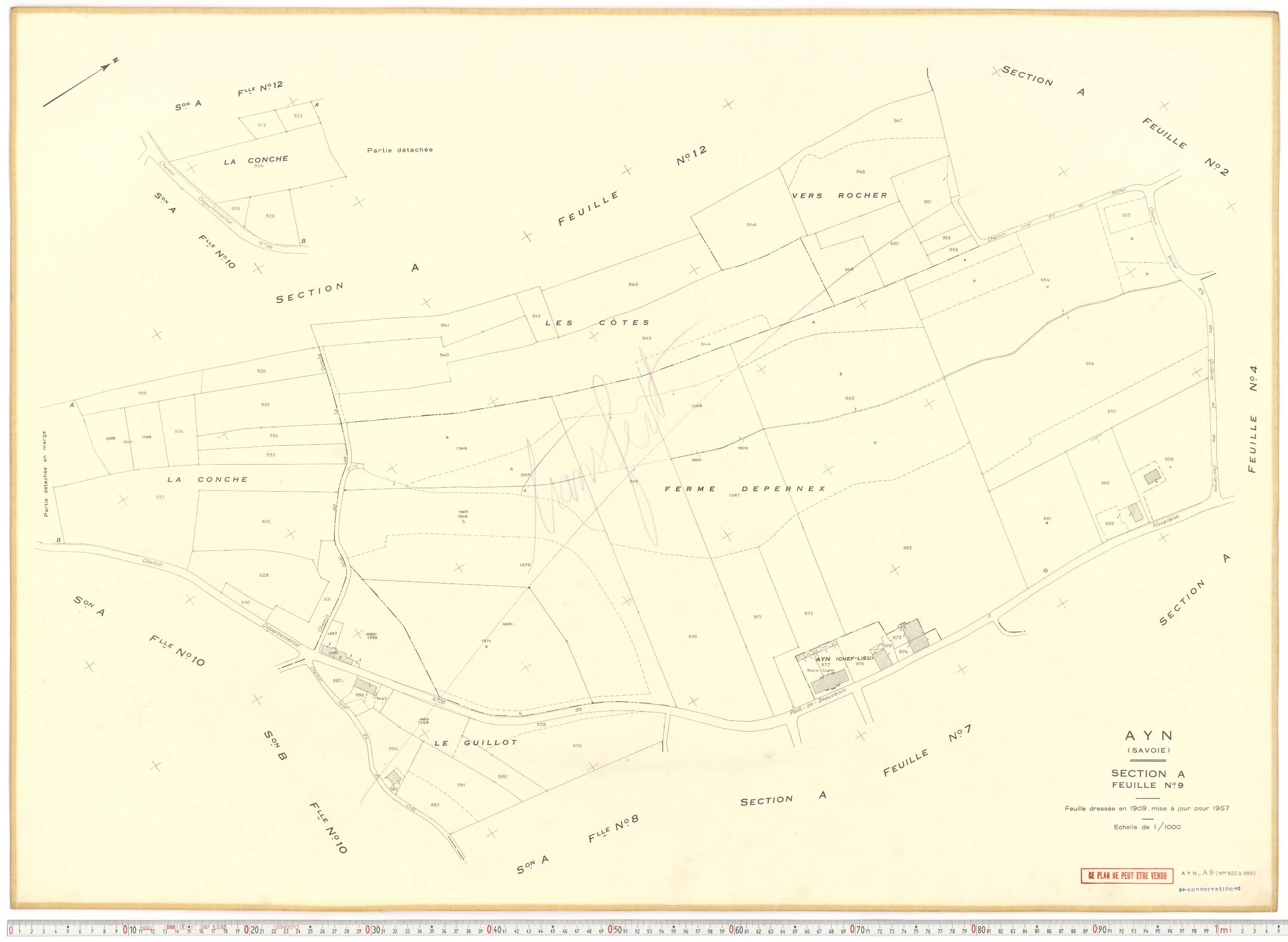 Ayn - Plans cadastraux du cadastre rénové en 1957 et mis à jour en 1988.