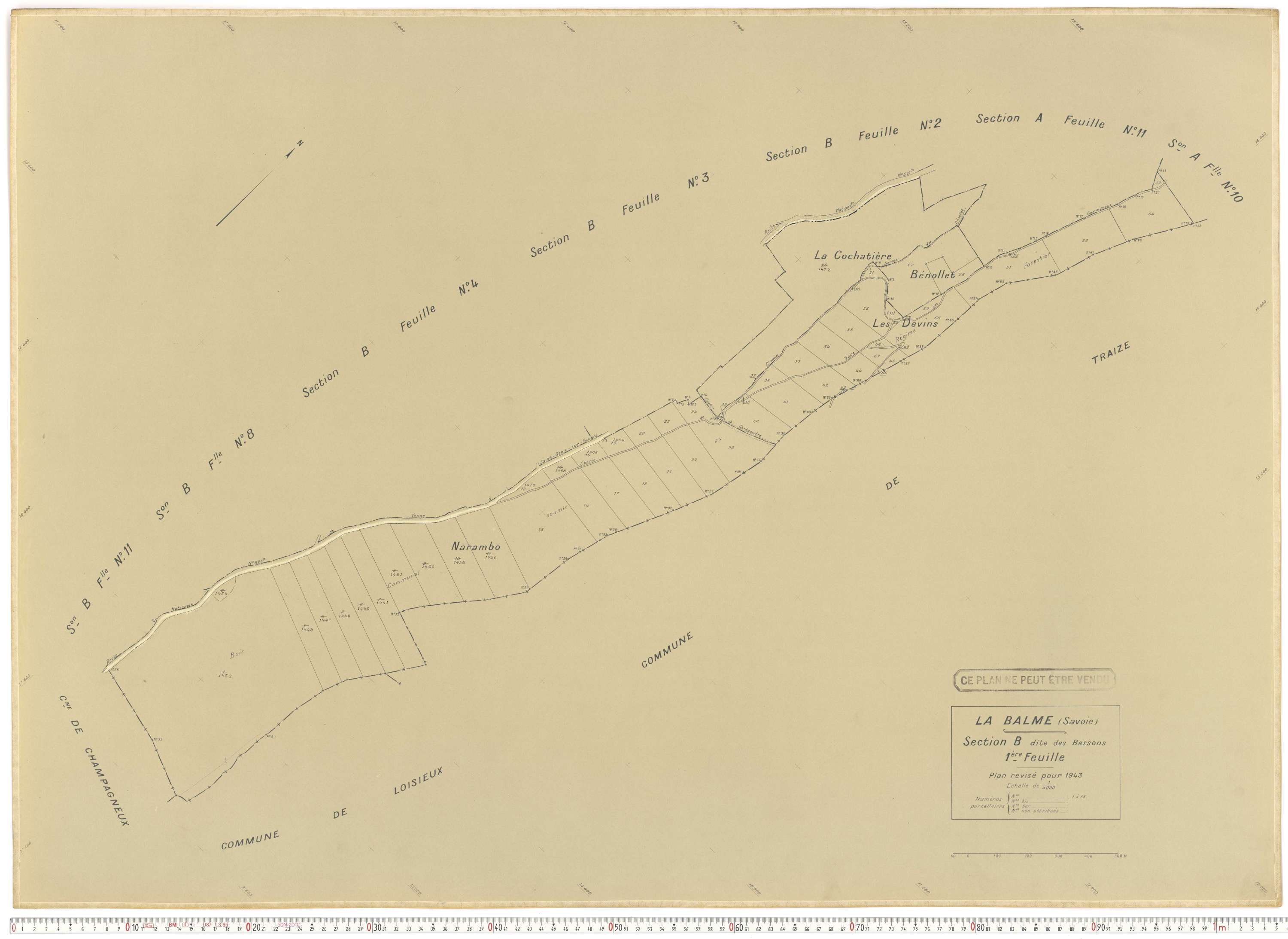 La Balme - Plans cadastraux du cadastre rénové en 1943 et mis à jour en 1988.