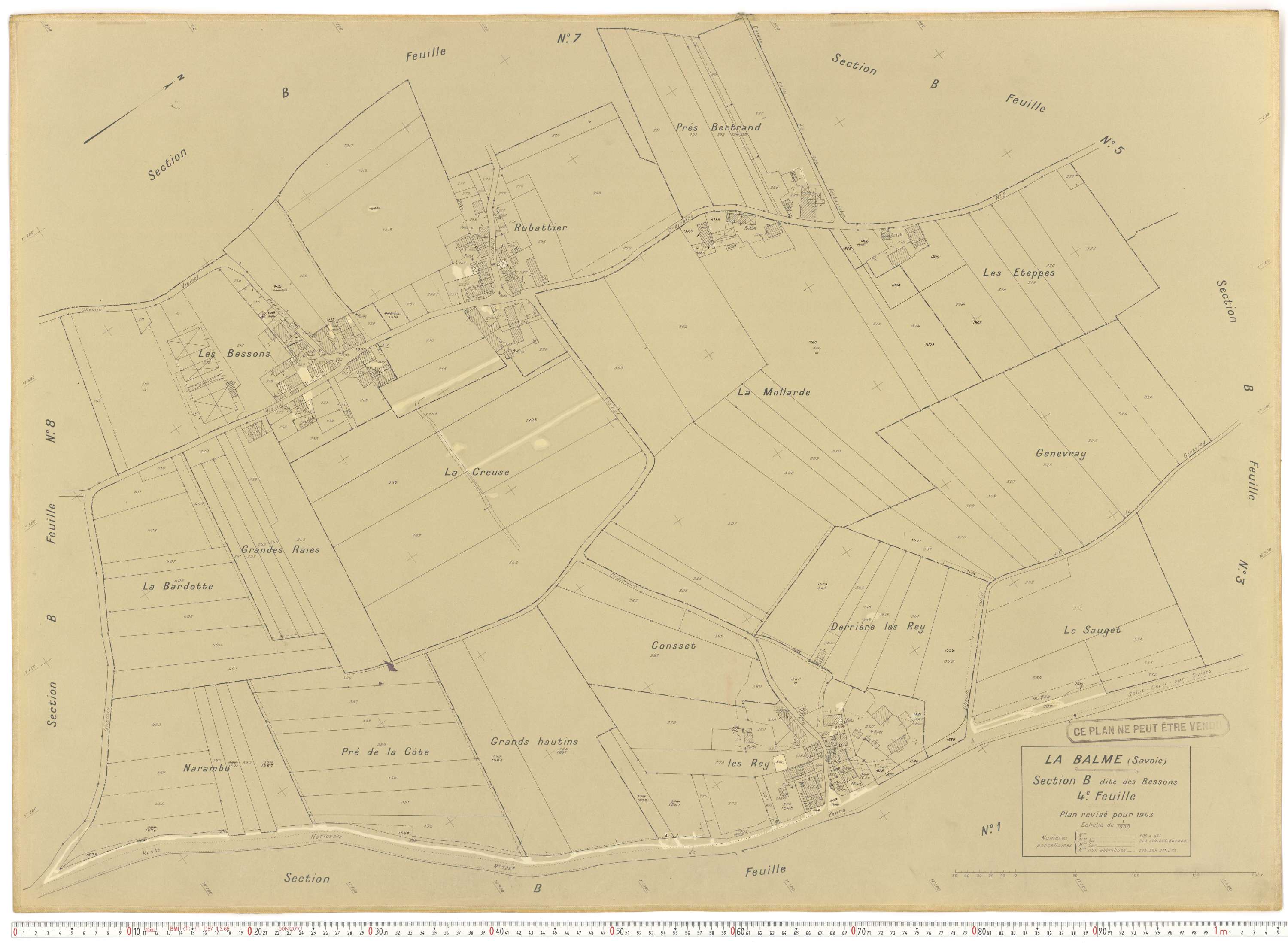 La Balme - Plans cadastraux du cadastre rénové en 1943 et mis à jour en 1988.