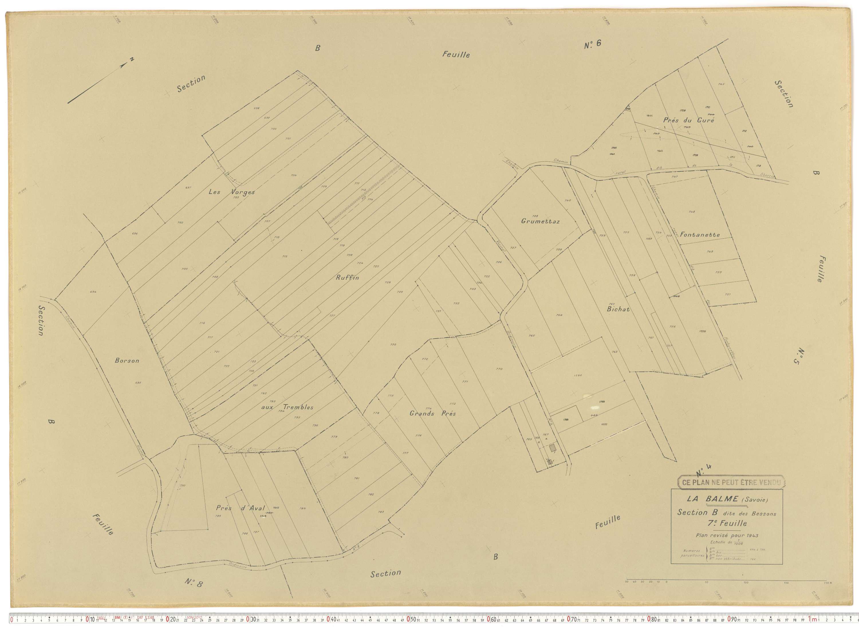La Balme - Plans cadastraux du cadastre rénové en 1943 et mis à jour en 1988.