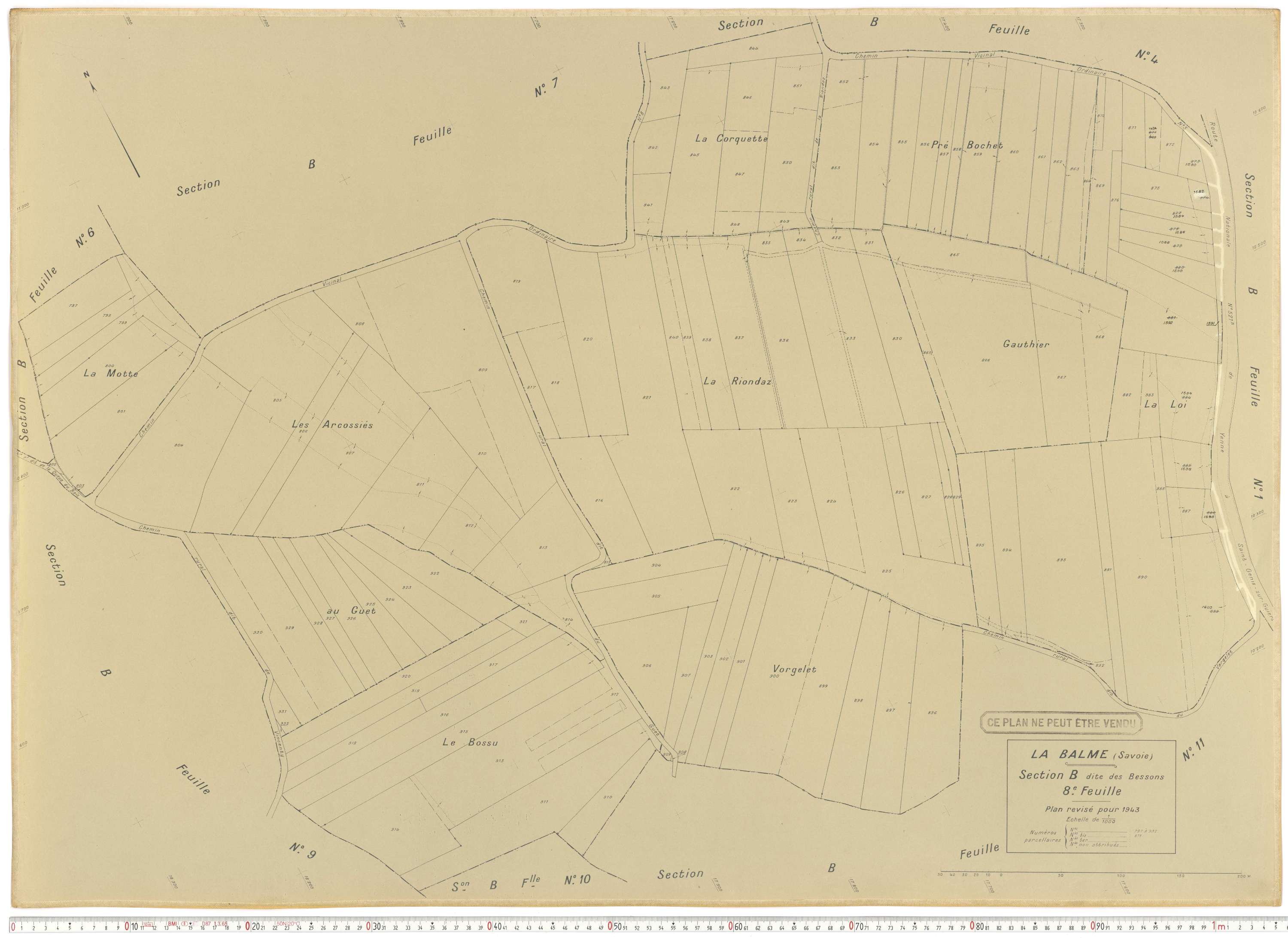 La Balme - Plans cadastraux du cadastre rénové en 1943 et mis à jour en 1988.