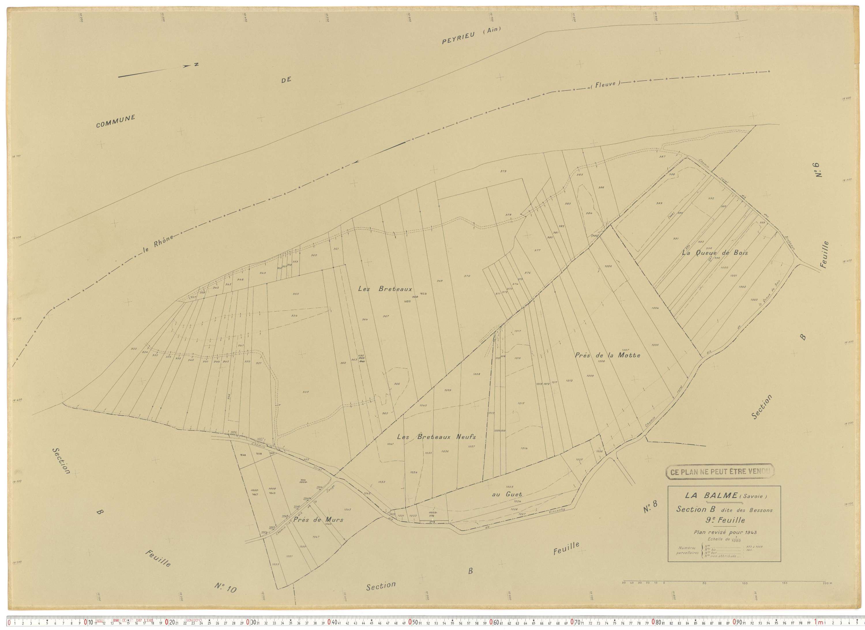 La Balme - Plans cadastraux du cadastre rénové en 1943 et mis à jour en 1988.