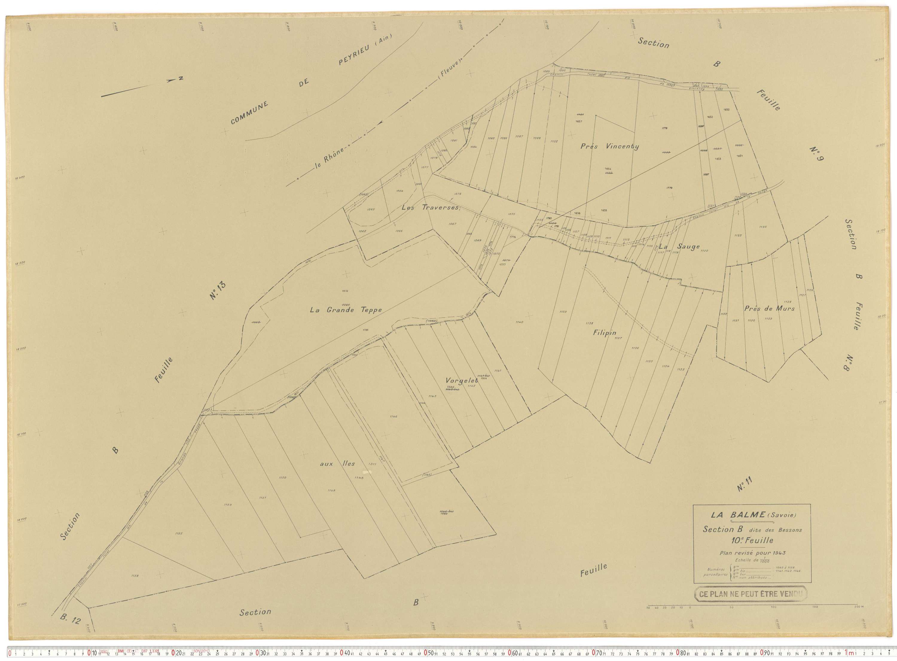 La Balme - Plans cadastraux du cadastre rénové en 1943 et mis à jour en 1988.