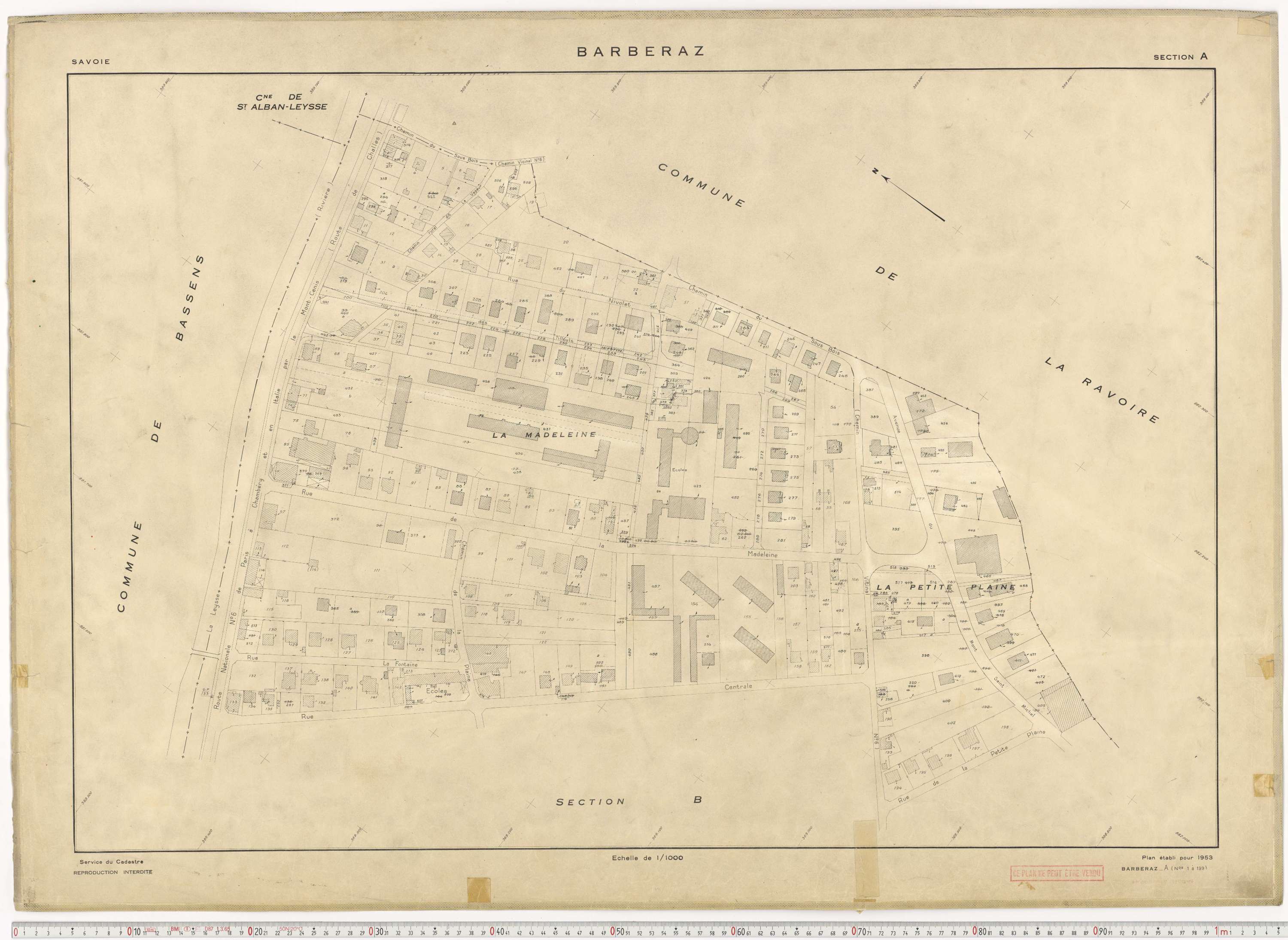 Barberaz - Plans cadastraux du cadastre rénové en 1953 et mis à jour en 1988.