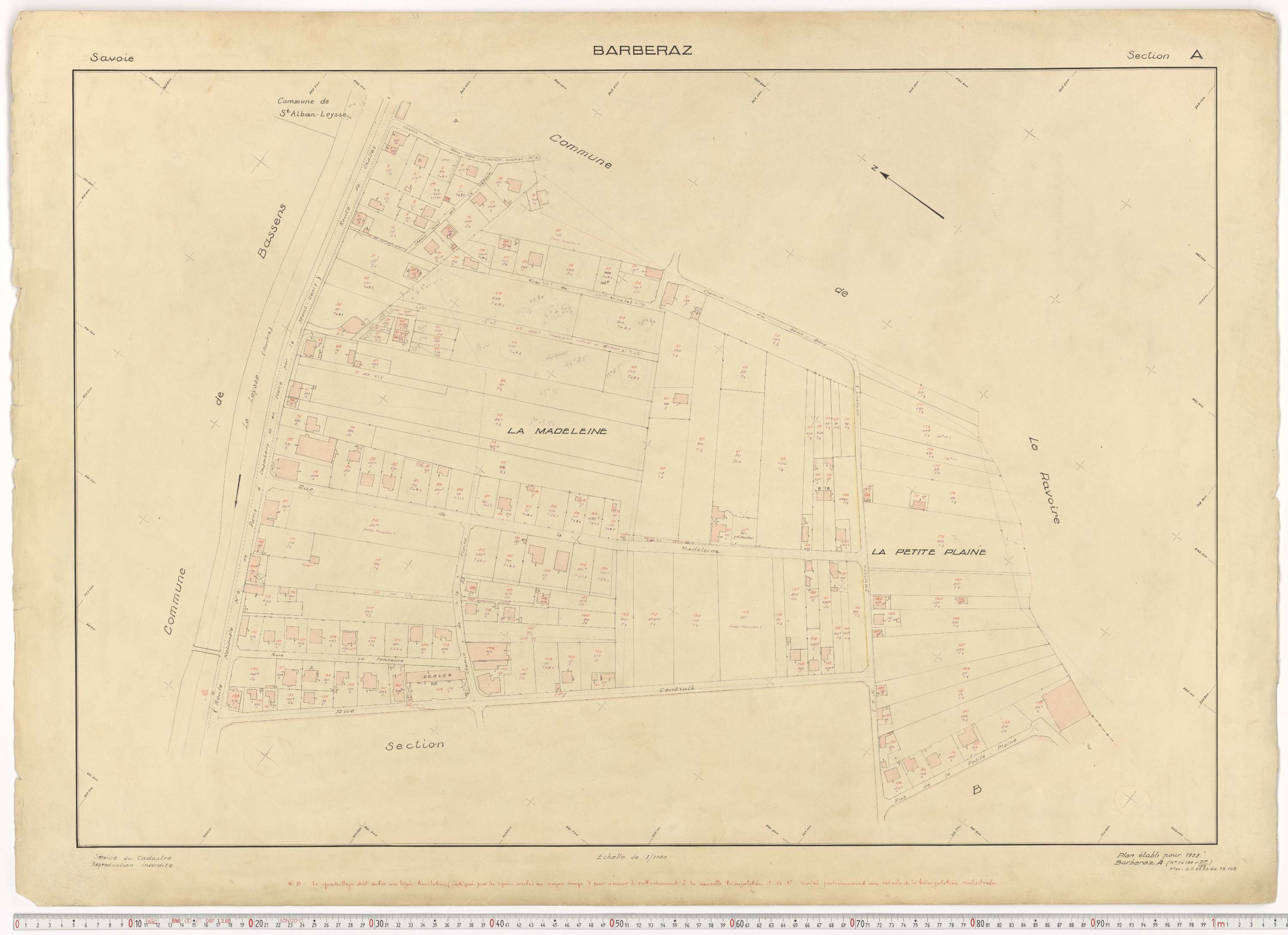 Barberaz - Plans cadastraux du cadastre rénové en 1953 et mis à jour en 1988.