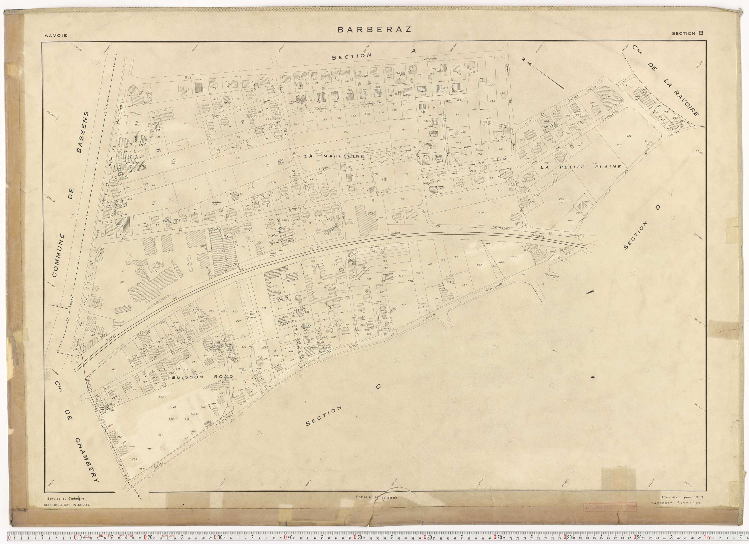 Barberaz - Plans cadastraux du cadastre rénové en 1953 et mis à jour en 1988.