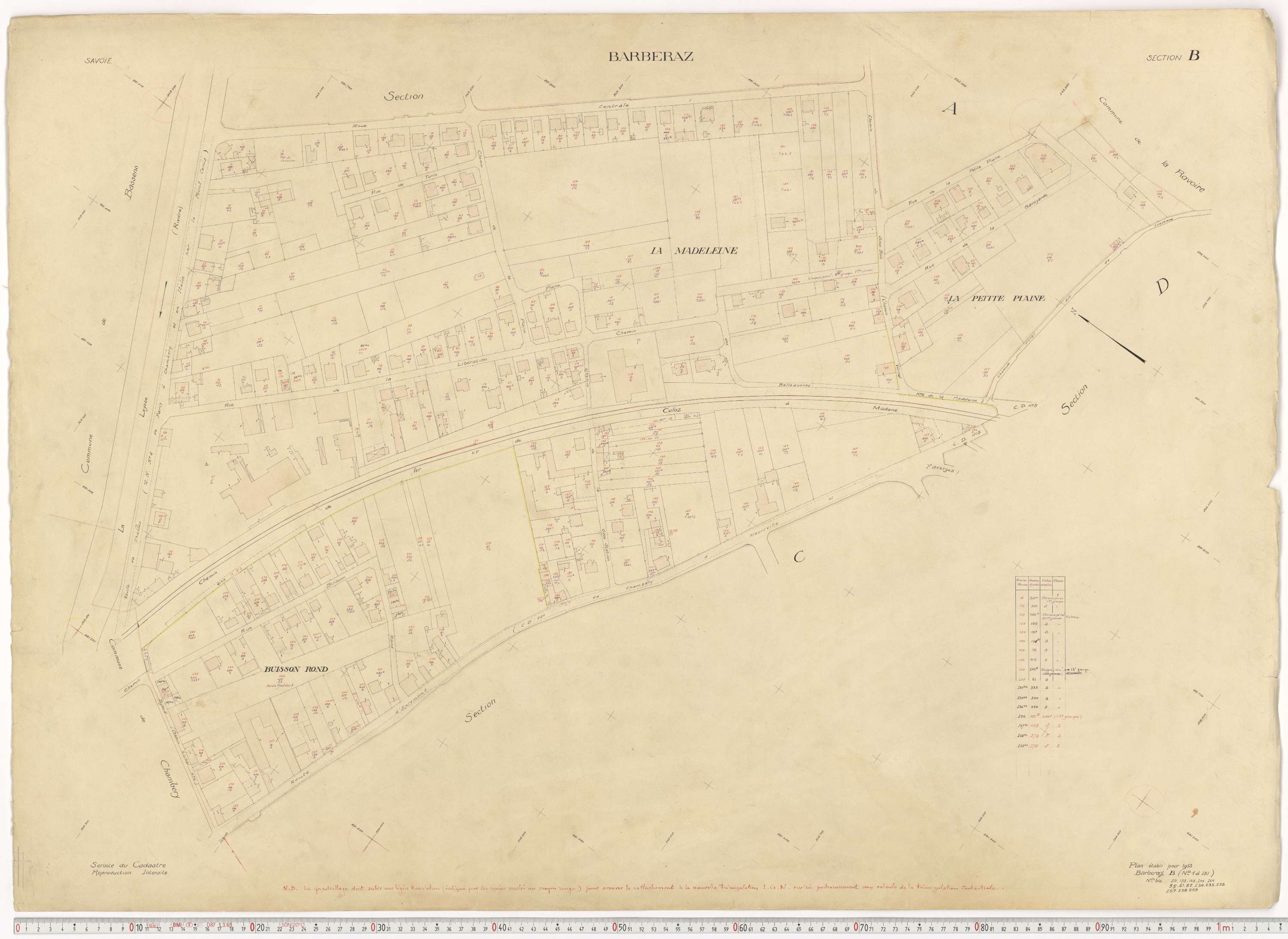 Barberaz - Plans cadastraux du cadastre rénové en 1953 et mis à jour en 1988.