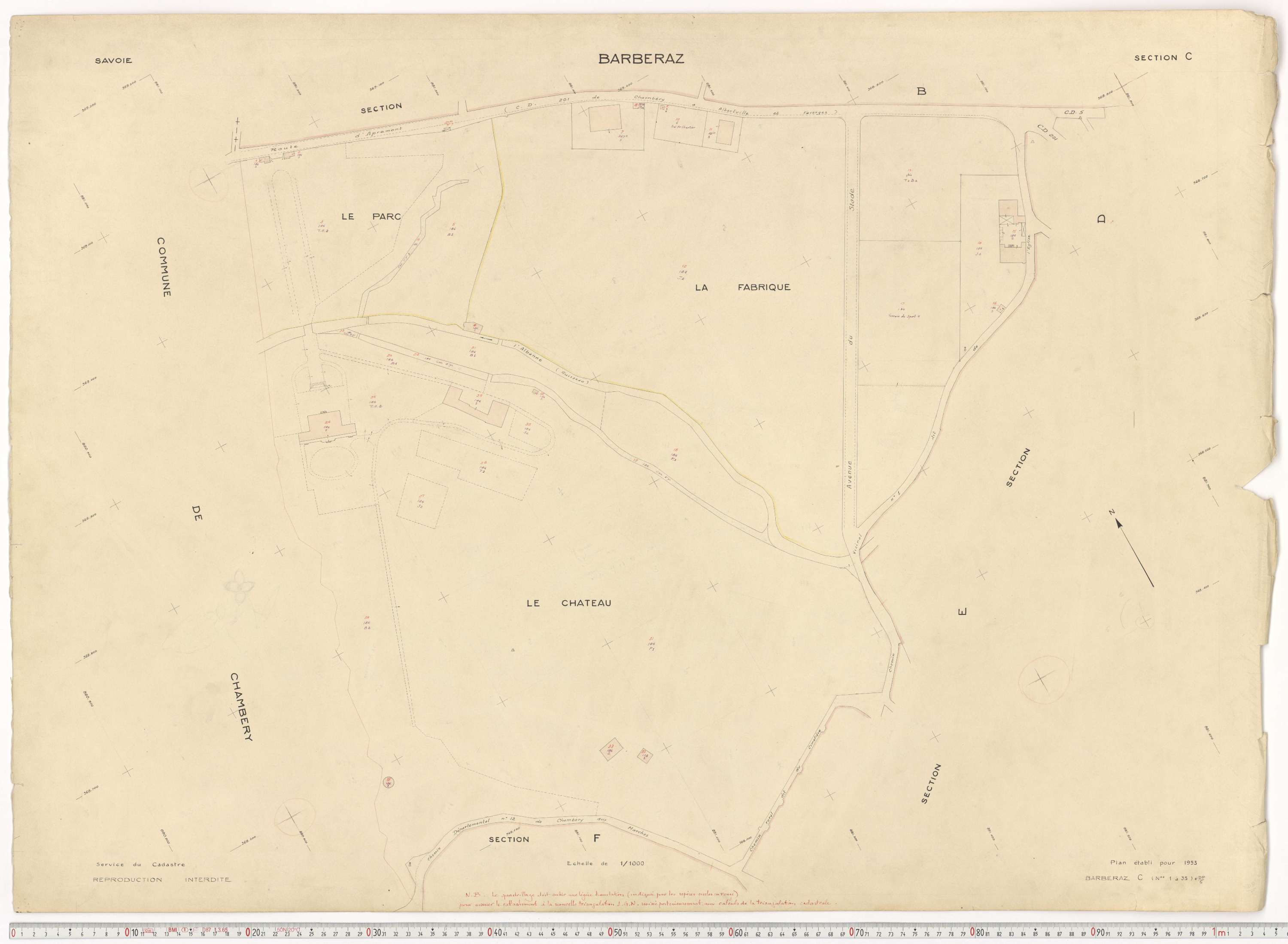 Barberaz - Plans cadastraux du cadastre rénové en 1953 et mis à jour en 1988.