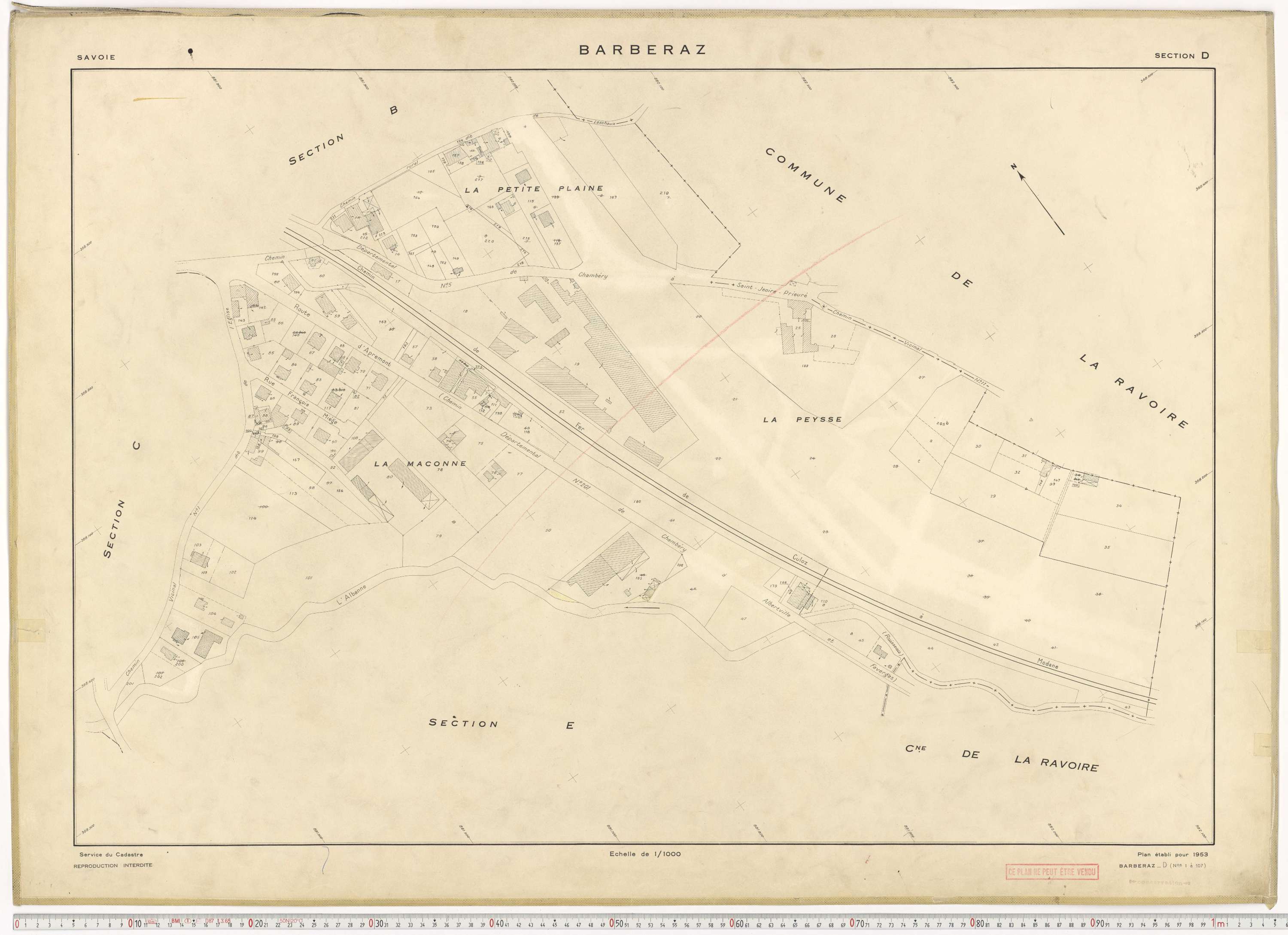 Barberaz - Plans cadastraux du cadastre rénové en 1953 et mis à jour en 1988.