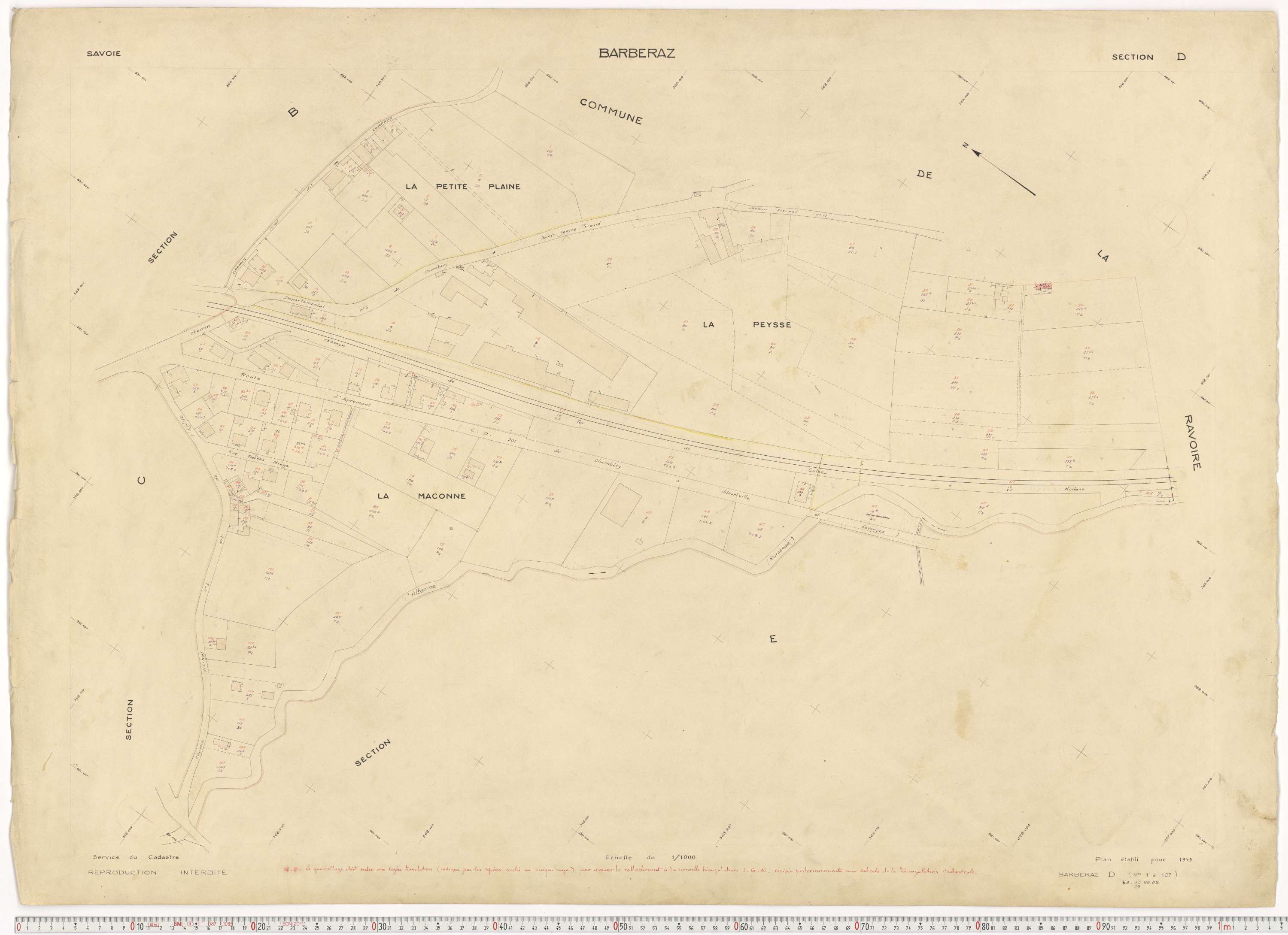 Barberaz - Plans cadastraux du cadastre rénové en 1953 et mis à jour en 1988.