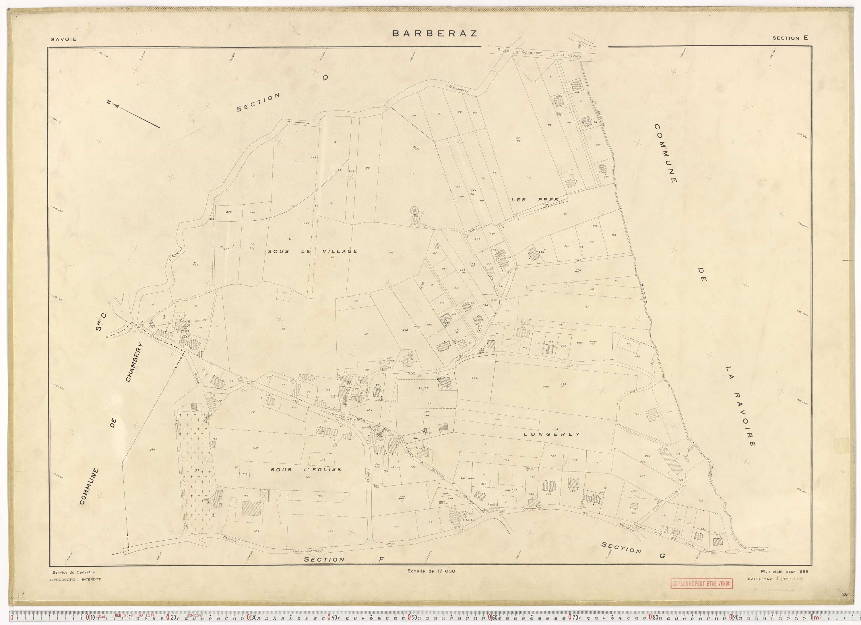 Barberaz - Plans cadastraux du cadastre rénové en 1953 et mis à jour en 1988.