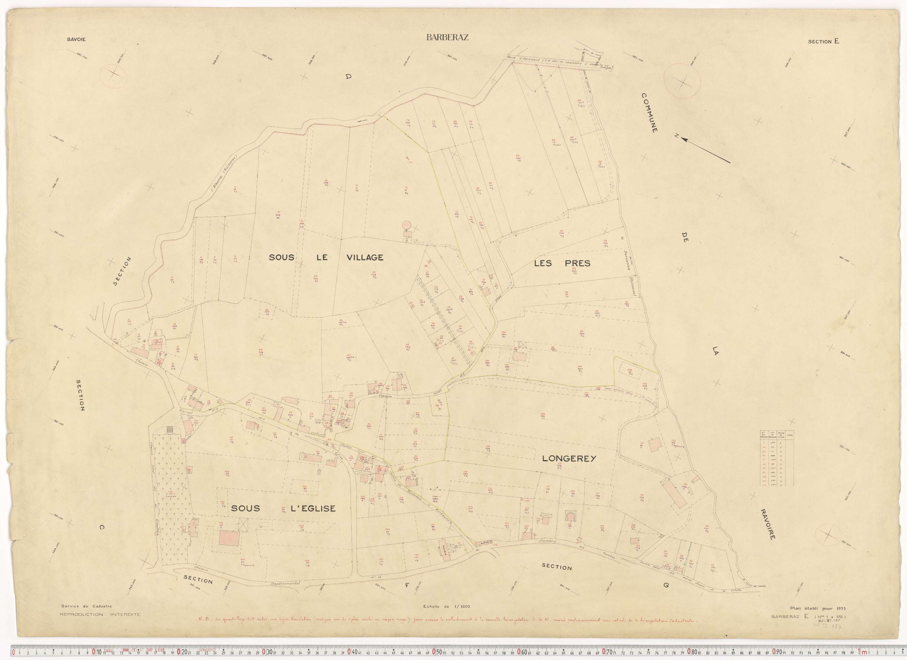 Barberaz - Plans cadastraux du cadastre rénové en 1953 et mis à jour en 1988.