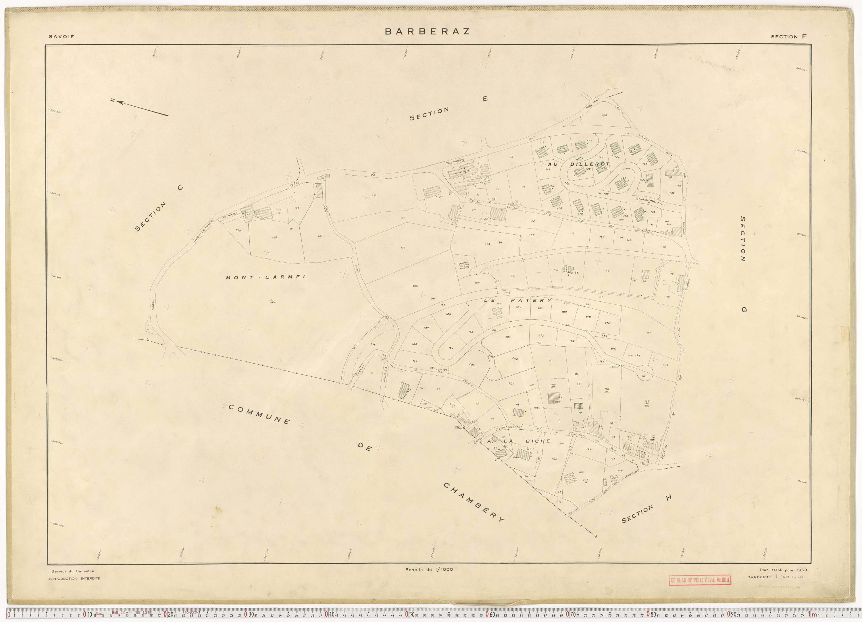 Barberaz - Plans cadastraux du cadastre rénové en 1953 et mis à jour en 1988.