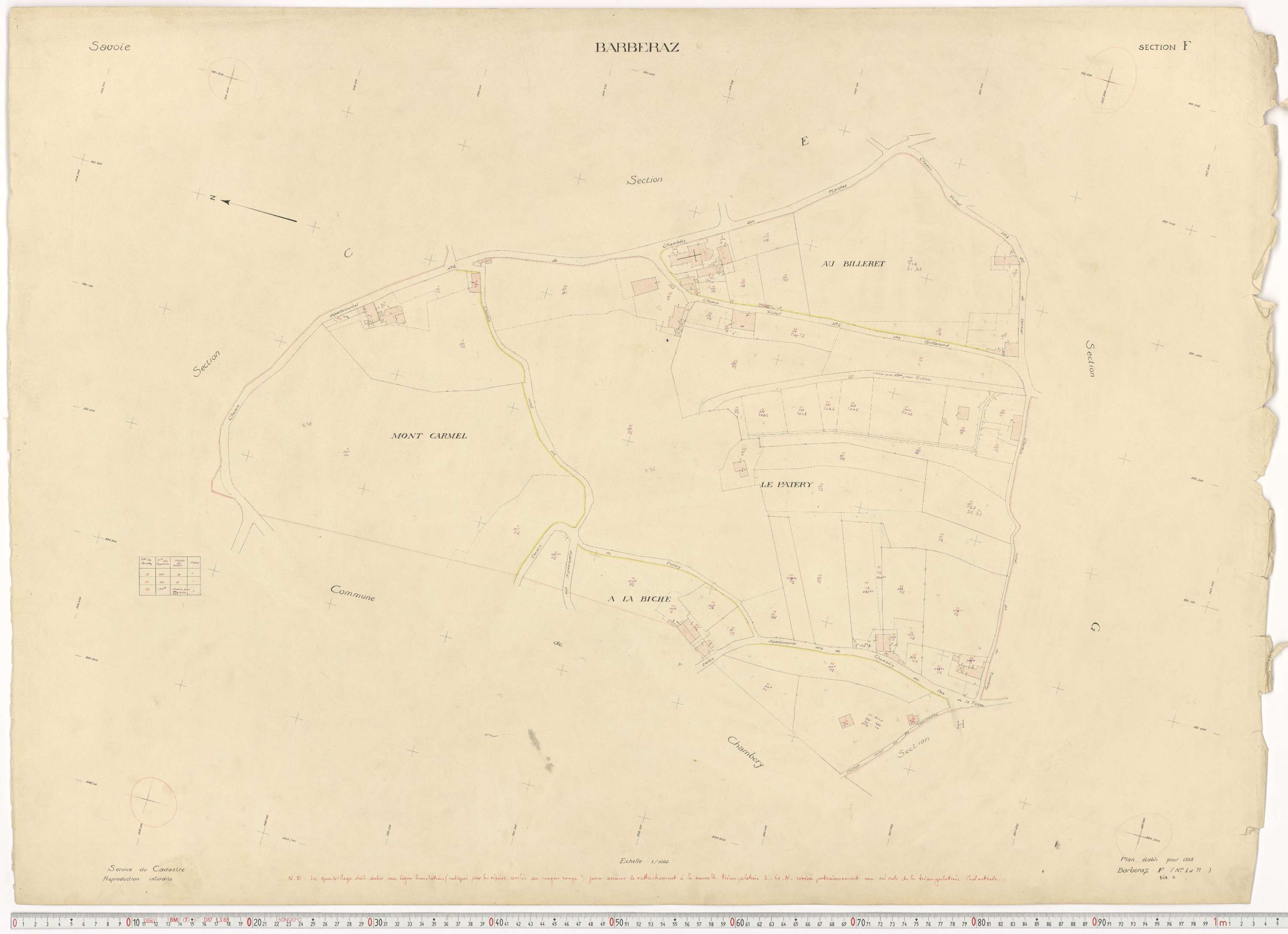 Barberaz - Plans cadastraux du cadastre rénové en 1953 et mis à jour en 1988.