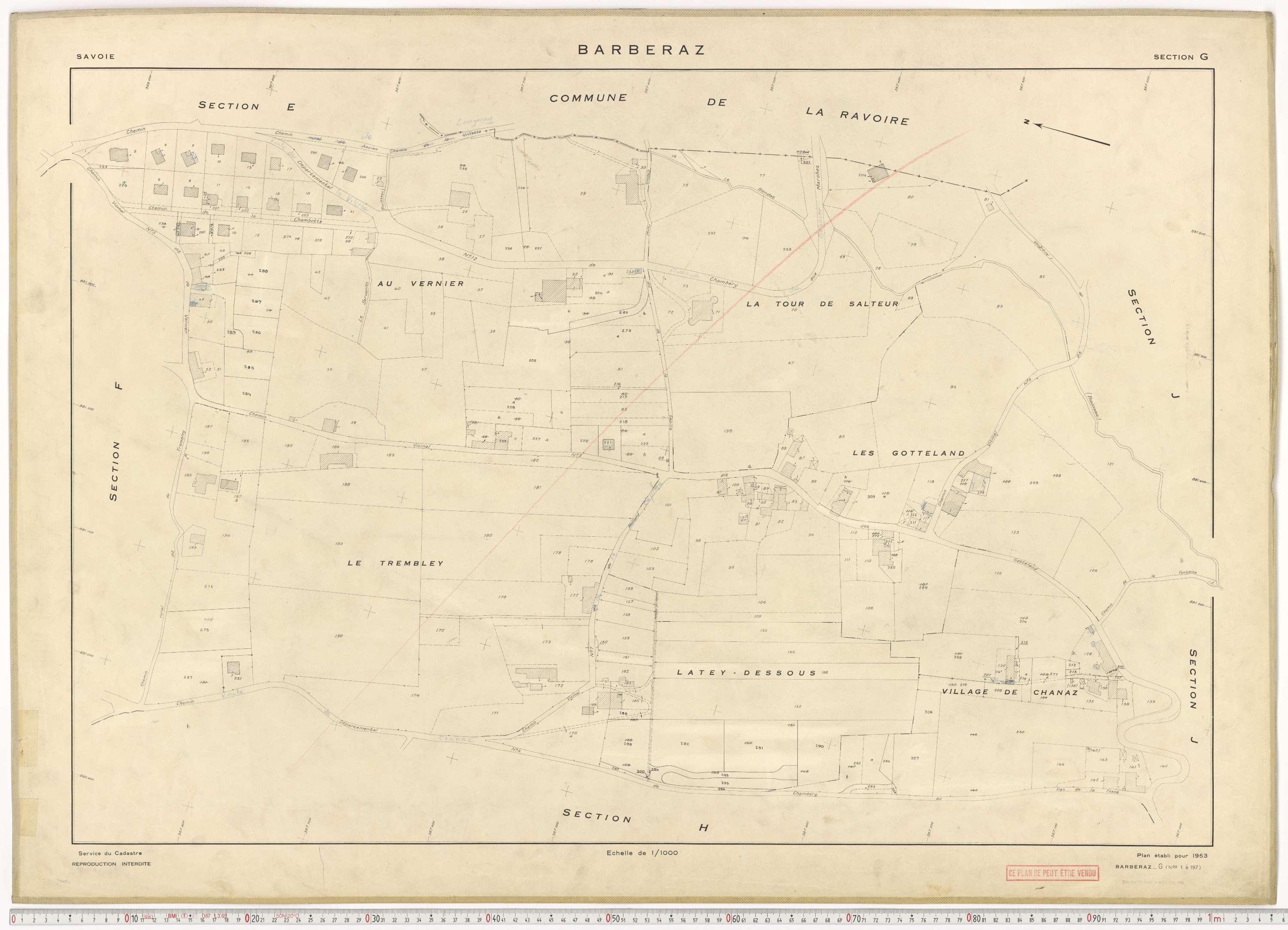 Barberaz - Plans cadastraux du cadastre rénové en 1953 et mis à jour en 1988.