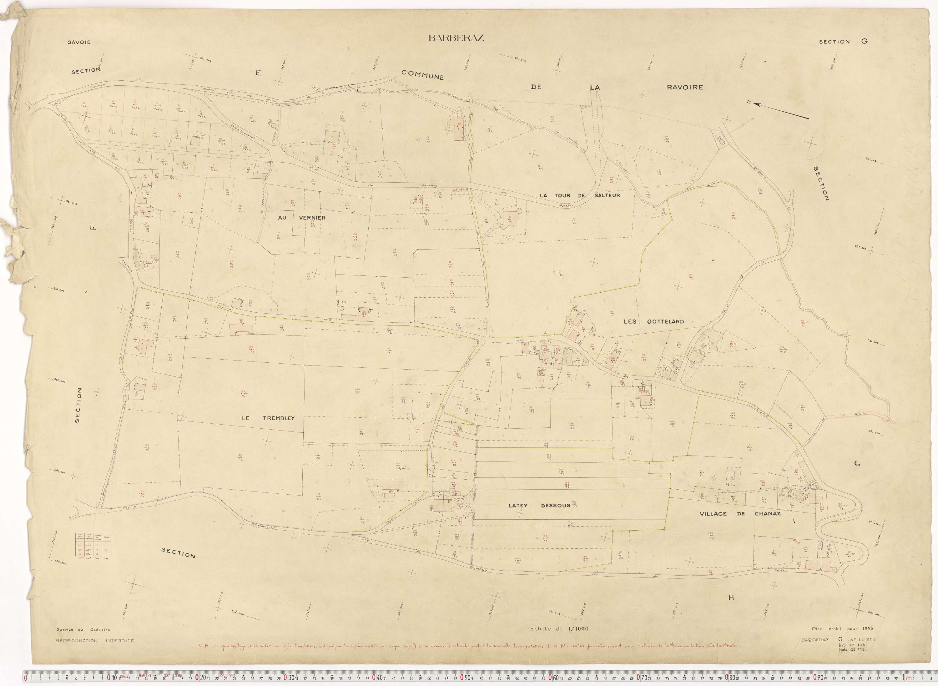 Barberaz - Plans cadastraux du cadastre rénové en 1953 et mis à jour en 1988.