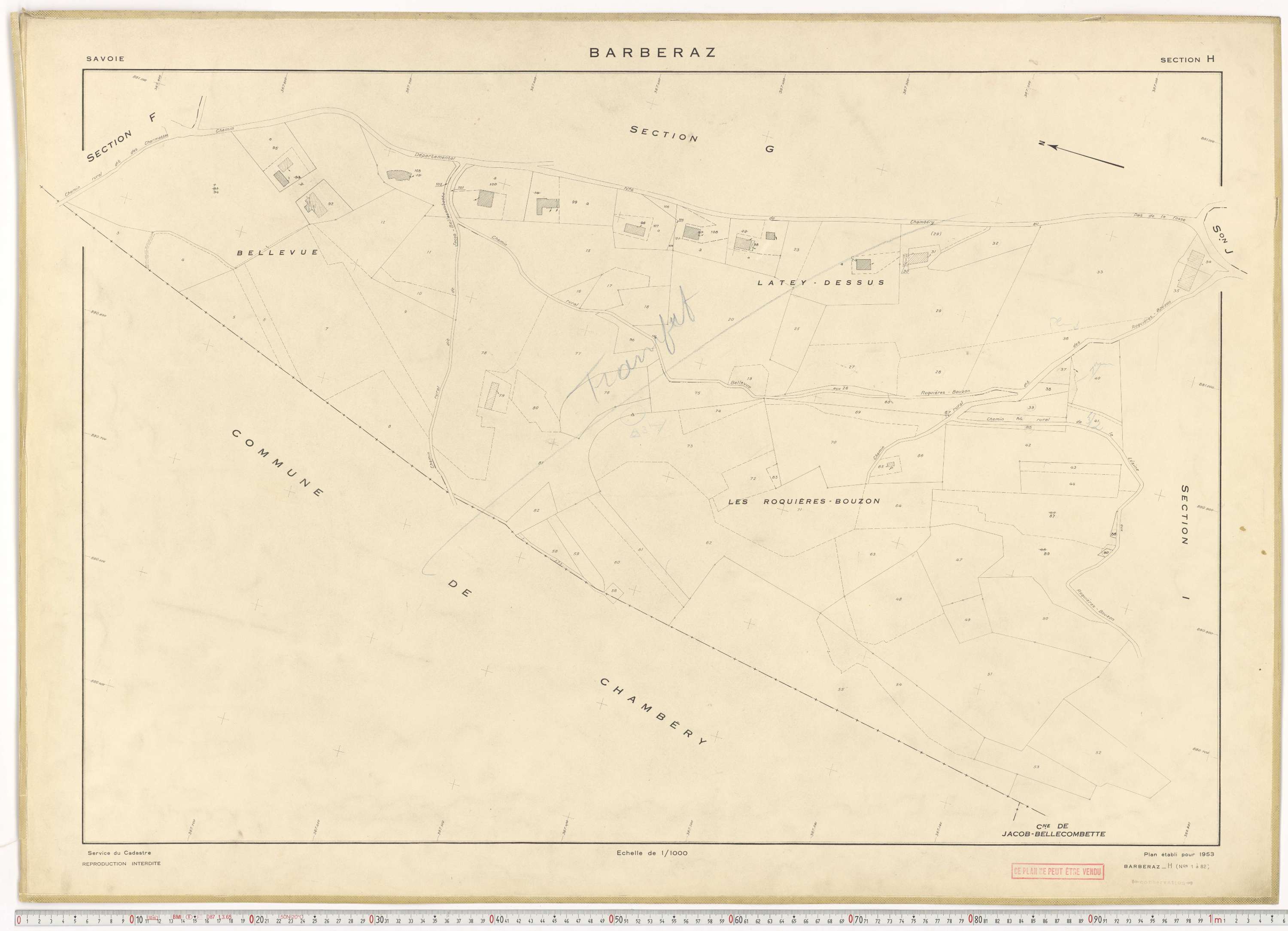 Barberaz - Plans cadastraux du cadastre rénové en 1953 et mis à jour en 1988.