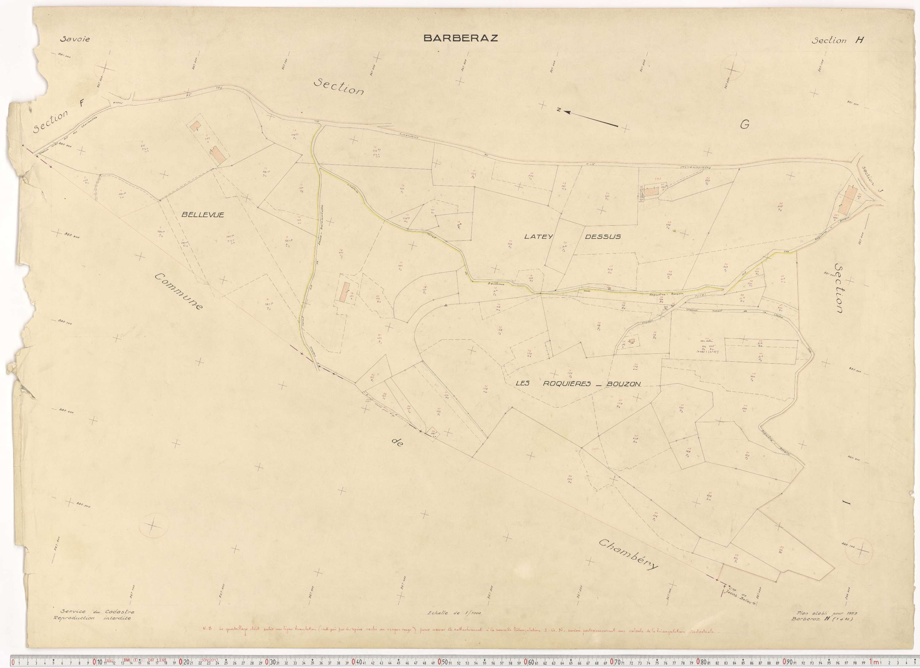 Barberaz - Plans cadastraux du cadastre rénové en 1953 et mis à jour en 1988.